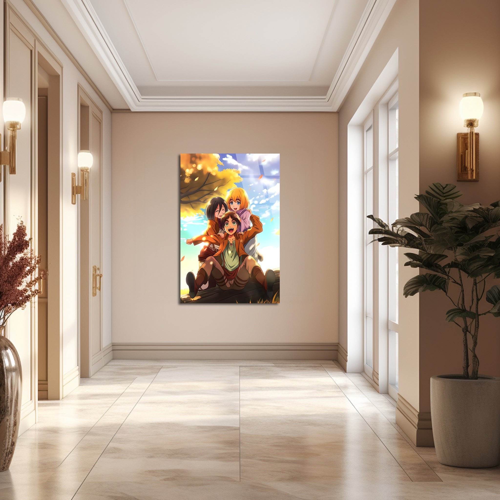 Eren, Mikasa & Armin: Days Before the Walls | Premium HD Metal Wall Art