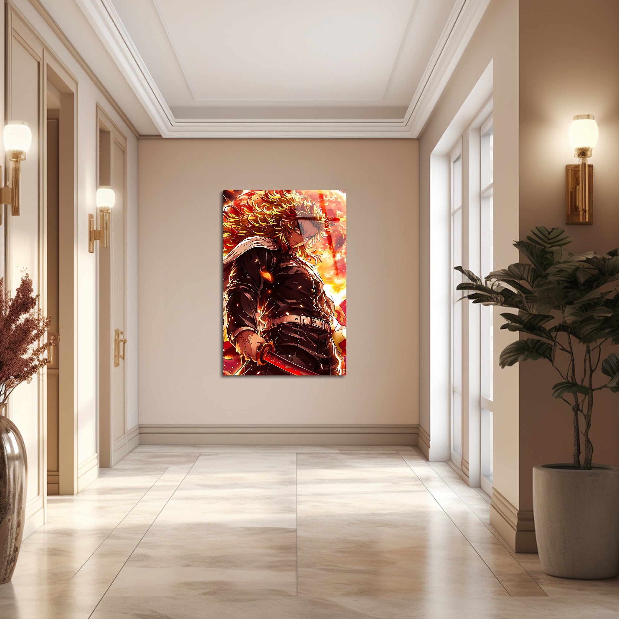 Rengoku: The Flame Hashira’s Resolve | Premium HD Metal Wall Art