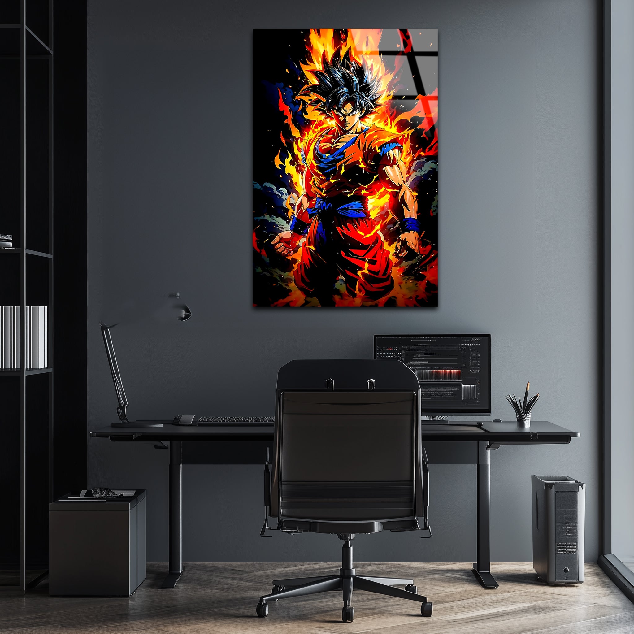 Goku: Flames of the Saiyan God | Premium HD Metal Wall Art