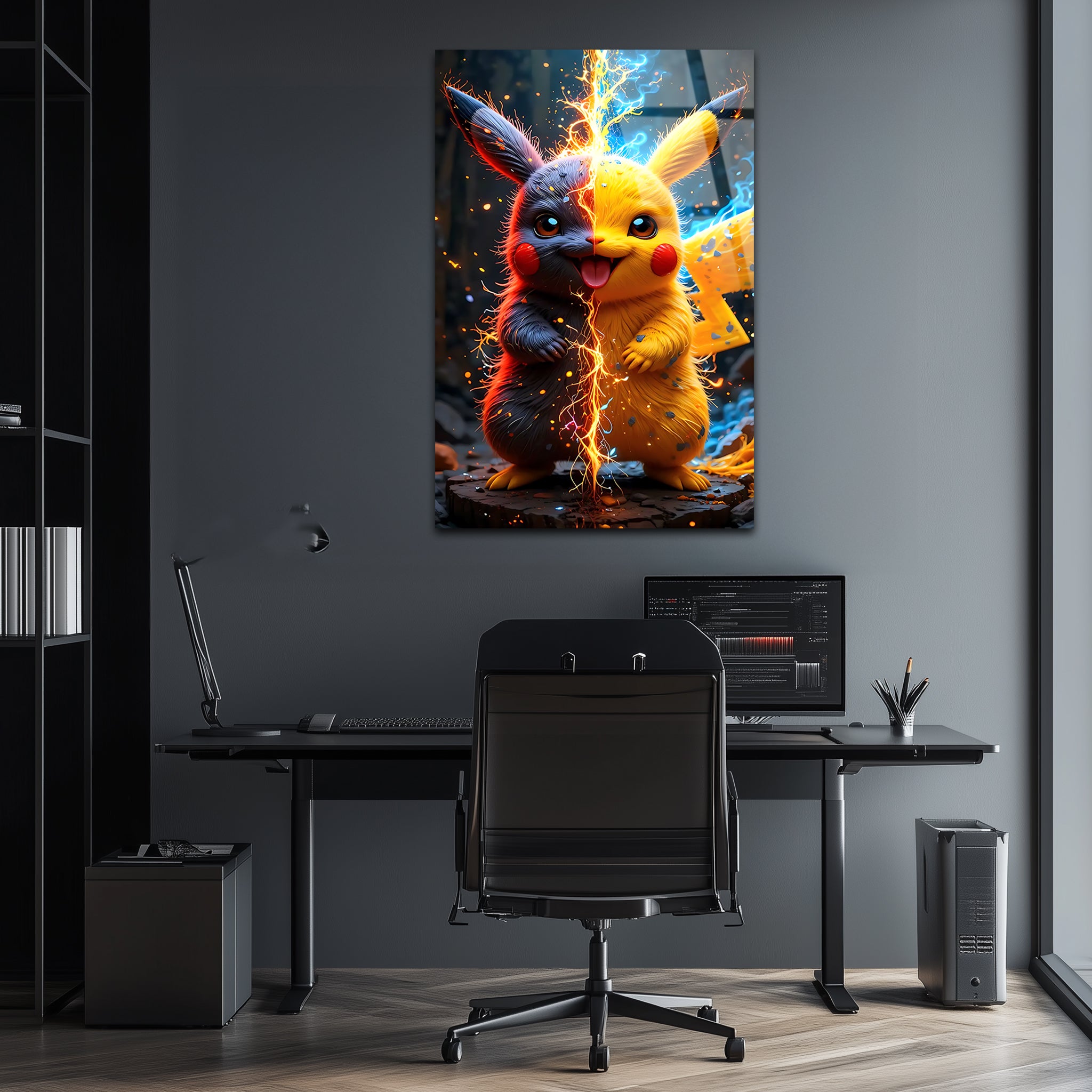 Pikachu: Duality of Thunder and Shadow | Premium HD Metal Wall Art