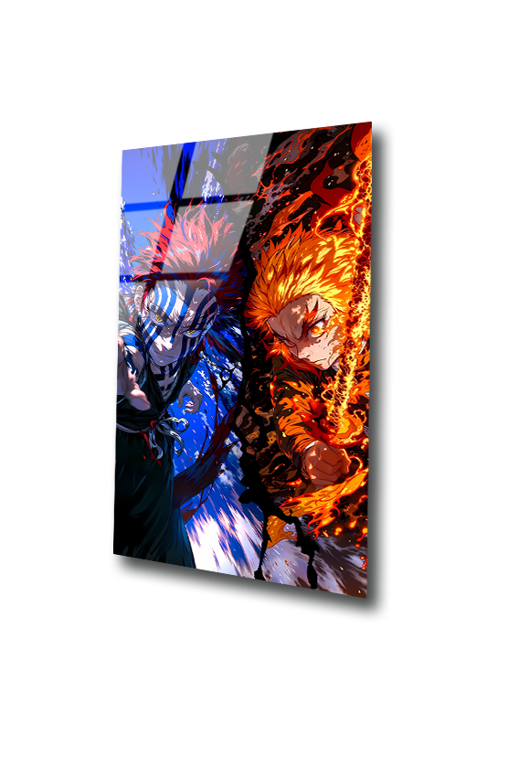Akaza&Rengoku: Clash of Flame and Destruction | Premium HD Metal Wall Art