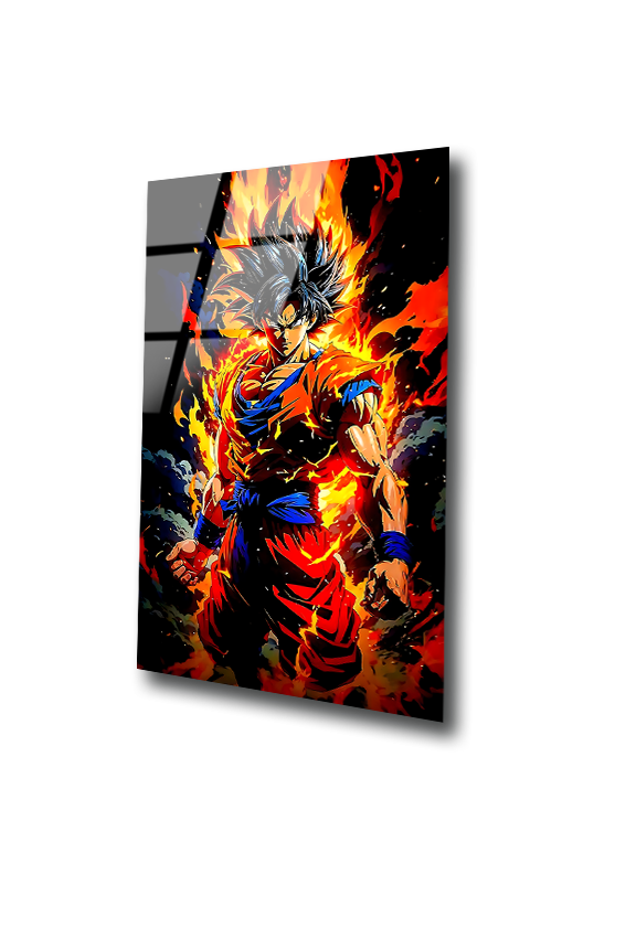 Goku: Flames of the Saiyan God | Premium HD Metal Wall Art