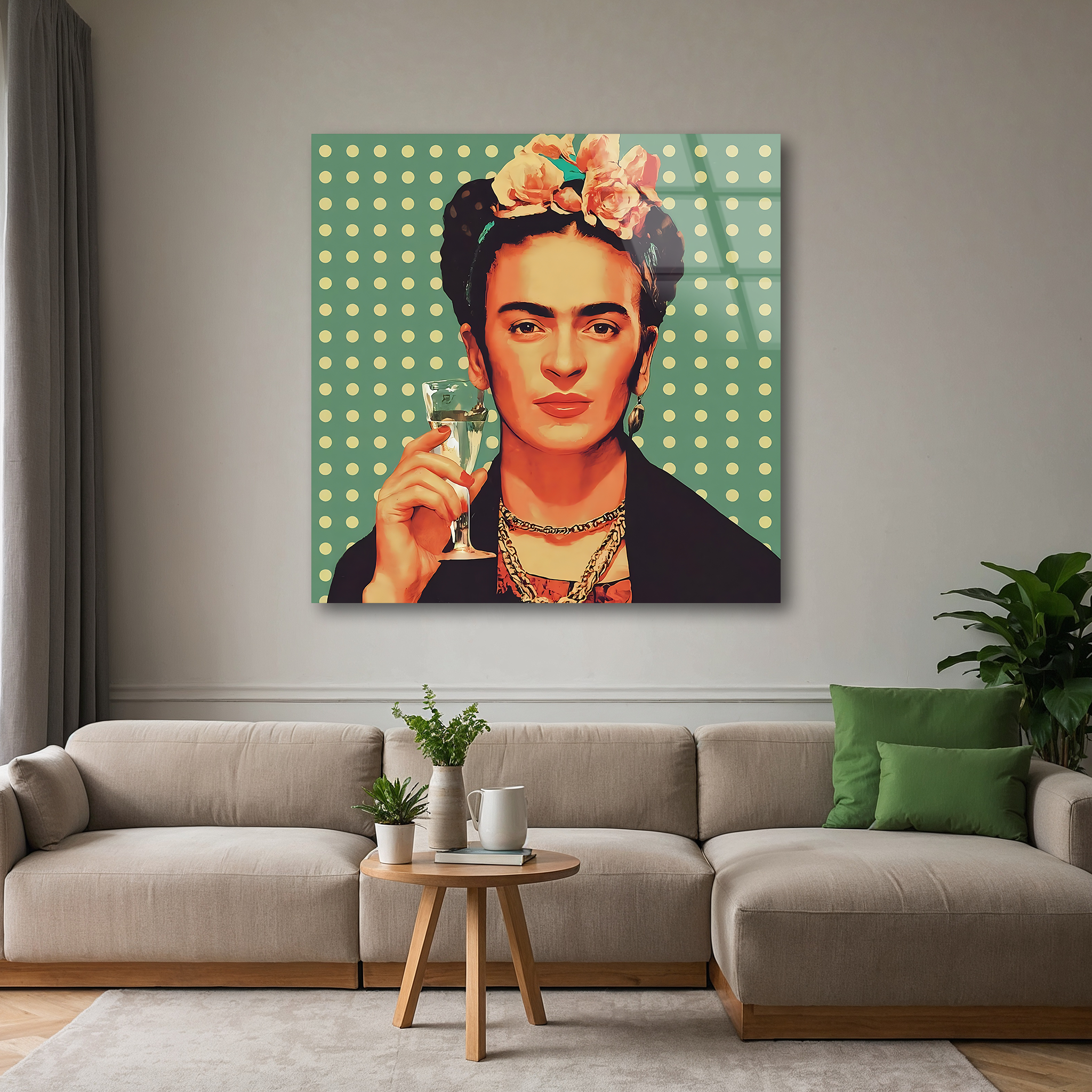 Frida Kahlo Pop Art with Champagne | Premium HD Metal Wall Art