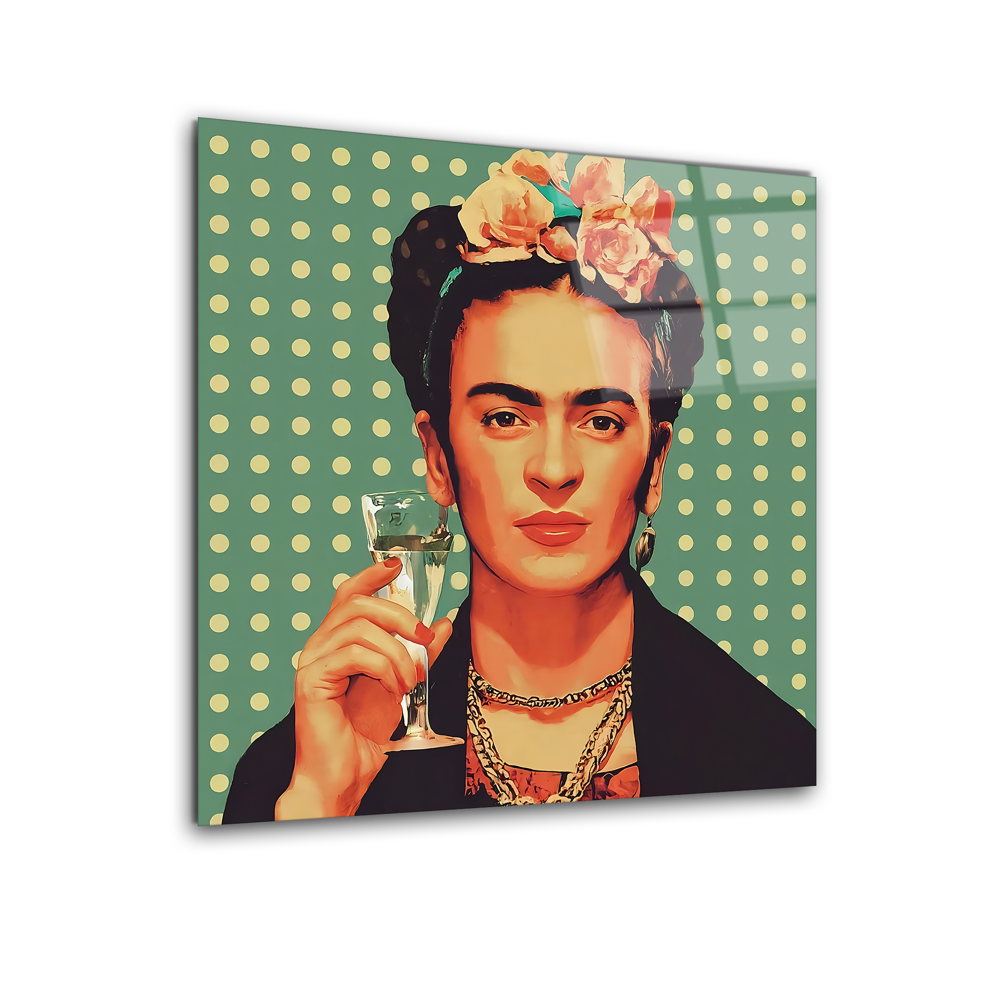 Frida Kahlo Pop Art with Champagne | Premium HD Metal Wall Art