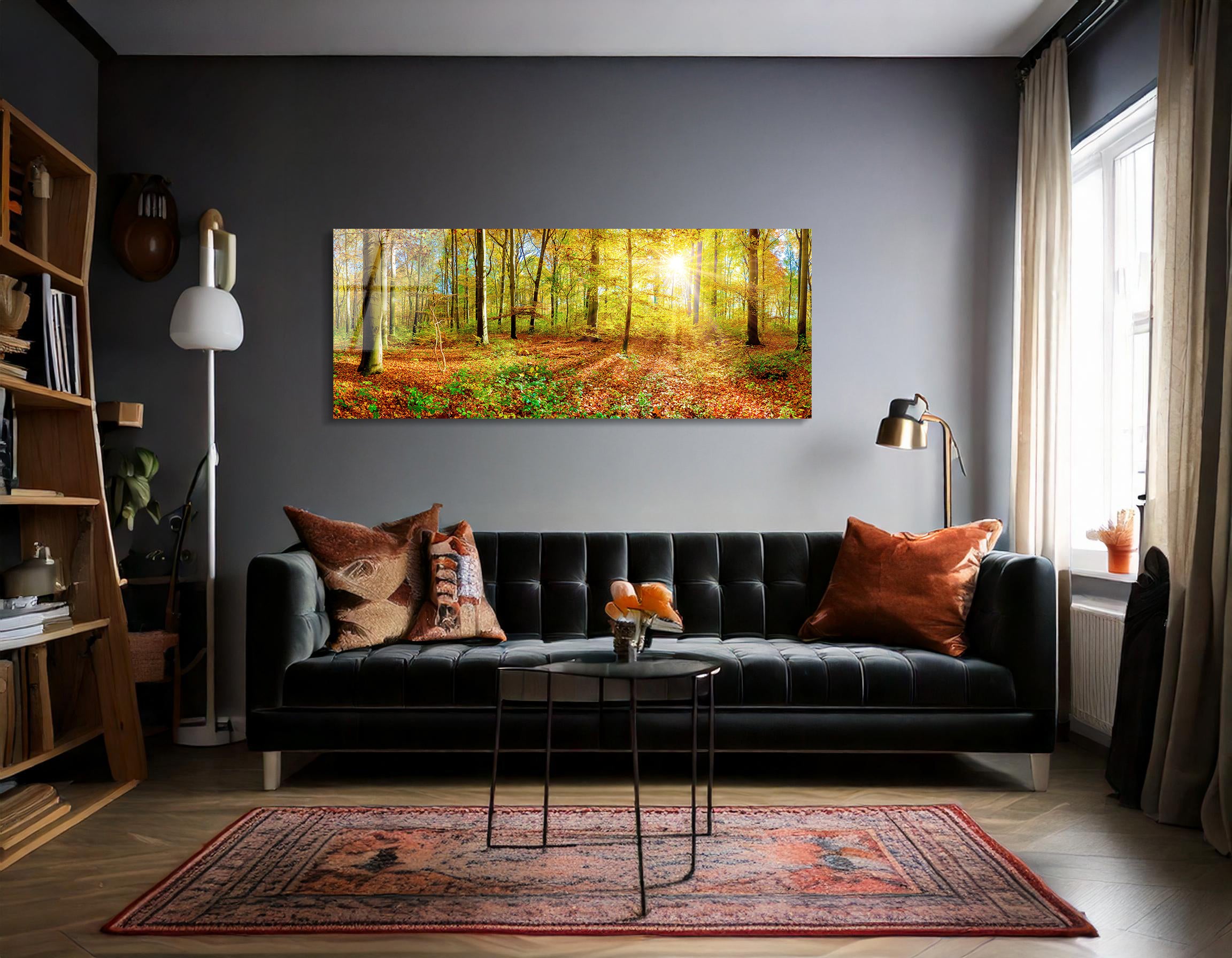 Panoramic Autumn Forest with Sunlit Trees | Premium HD Metal Wall Art