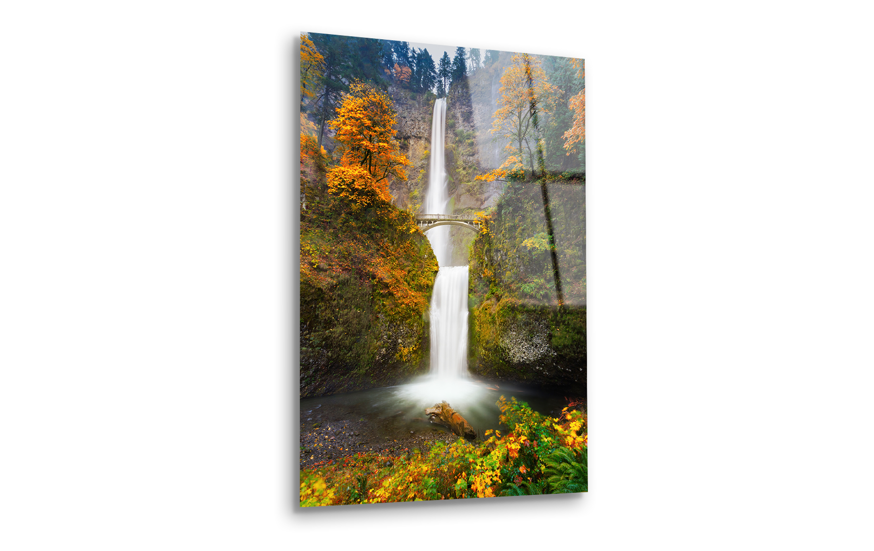 Multnomah Falls in Autumn Colors | Premium HD Metal Wall Art