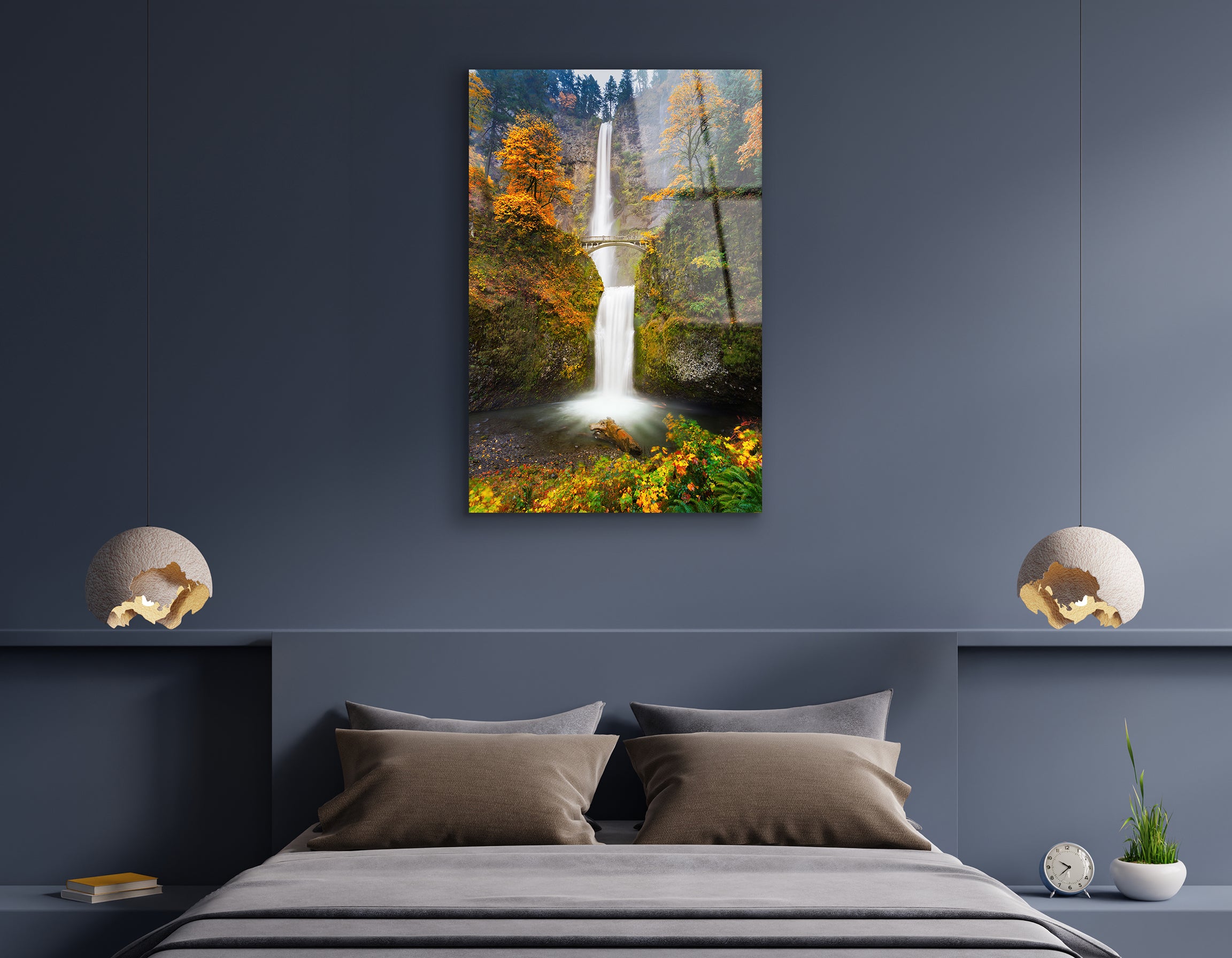 Multnomah Falls in Autumn Colors | Premium HD Metal Wall Art
