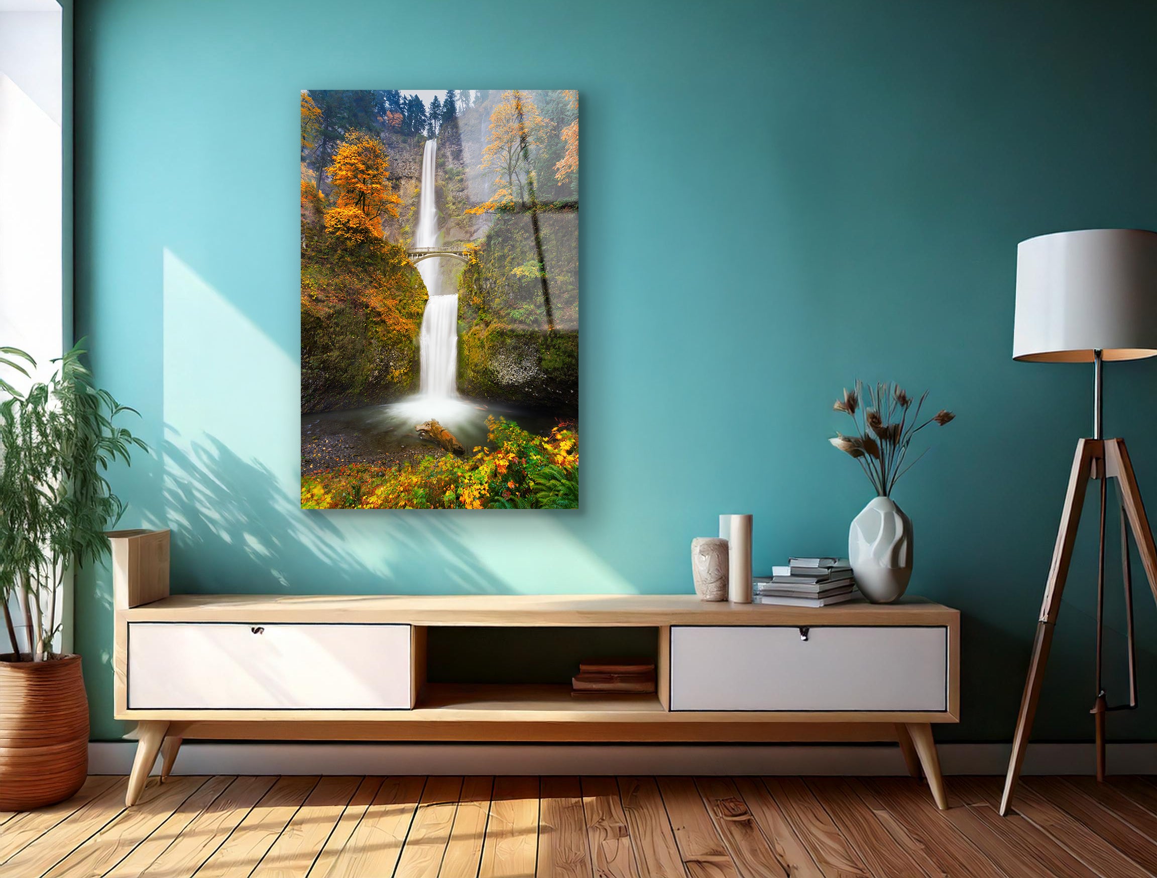 Multnomah Falls in Autumn Colors | Premium HD Metal Wall Art