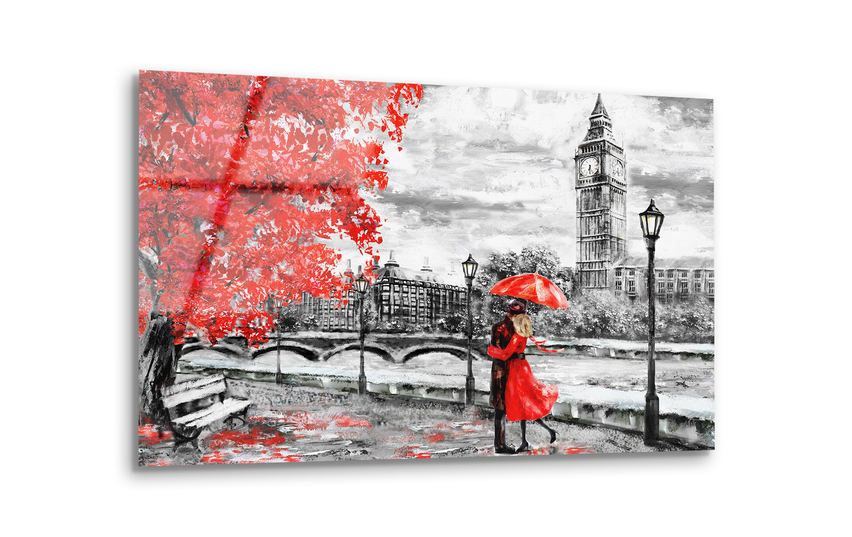 Romantic London Street Scene Drawing | Premium HD Metal Wall Art - DezignArt