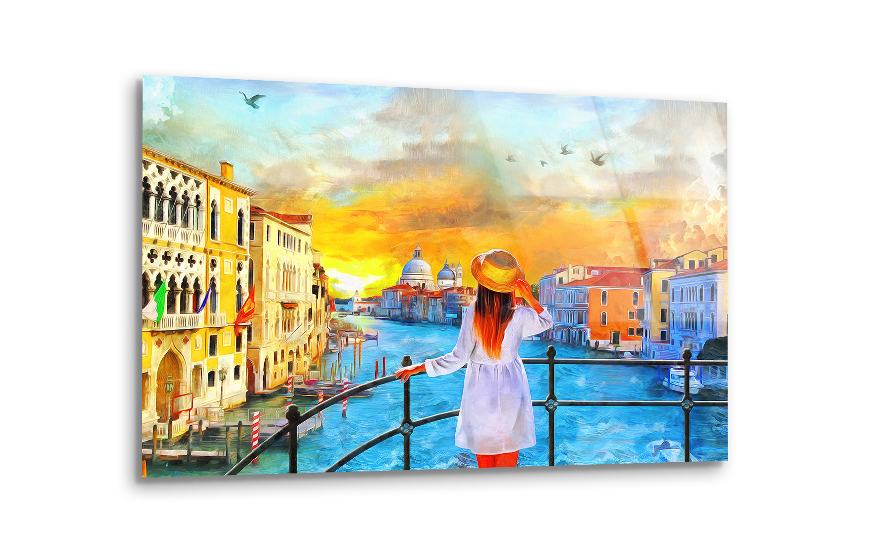 Venice Grand Canal Scene Drawing | Premium HD Metal Wall Art - DezignArt