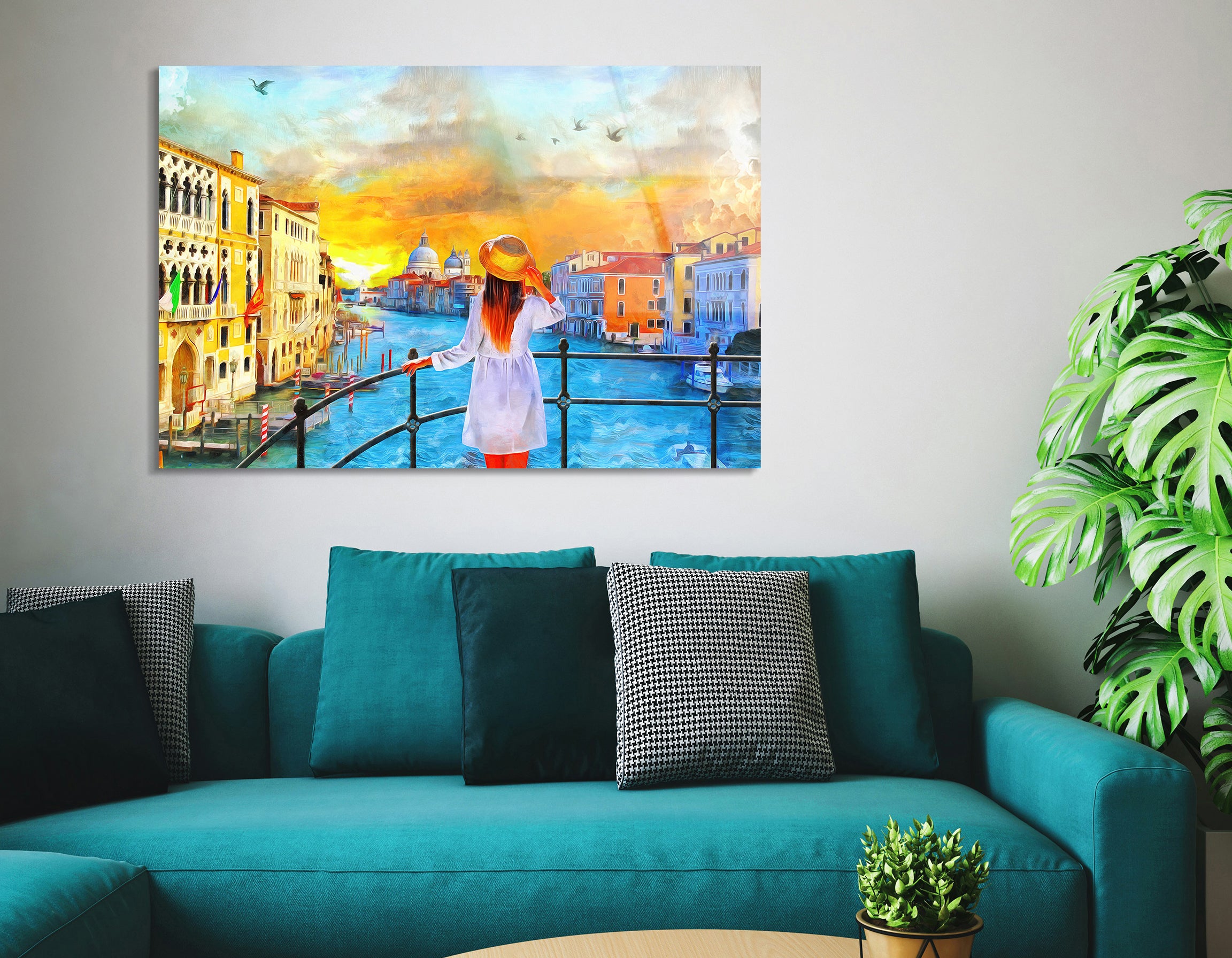Venice Grand Canal Scene Drawing | Premium HD Metal Wall Art - DezignArt