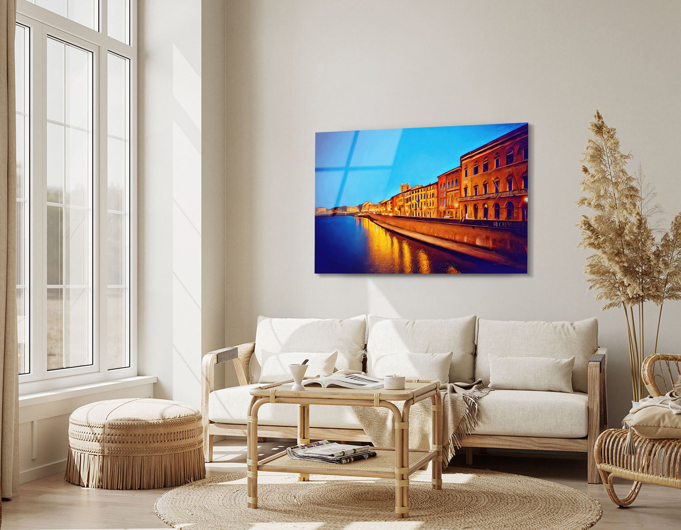 River Arno & Old Italian Houses Drawing | Premium HD Metal Wall Art - DezignArt