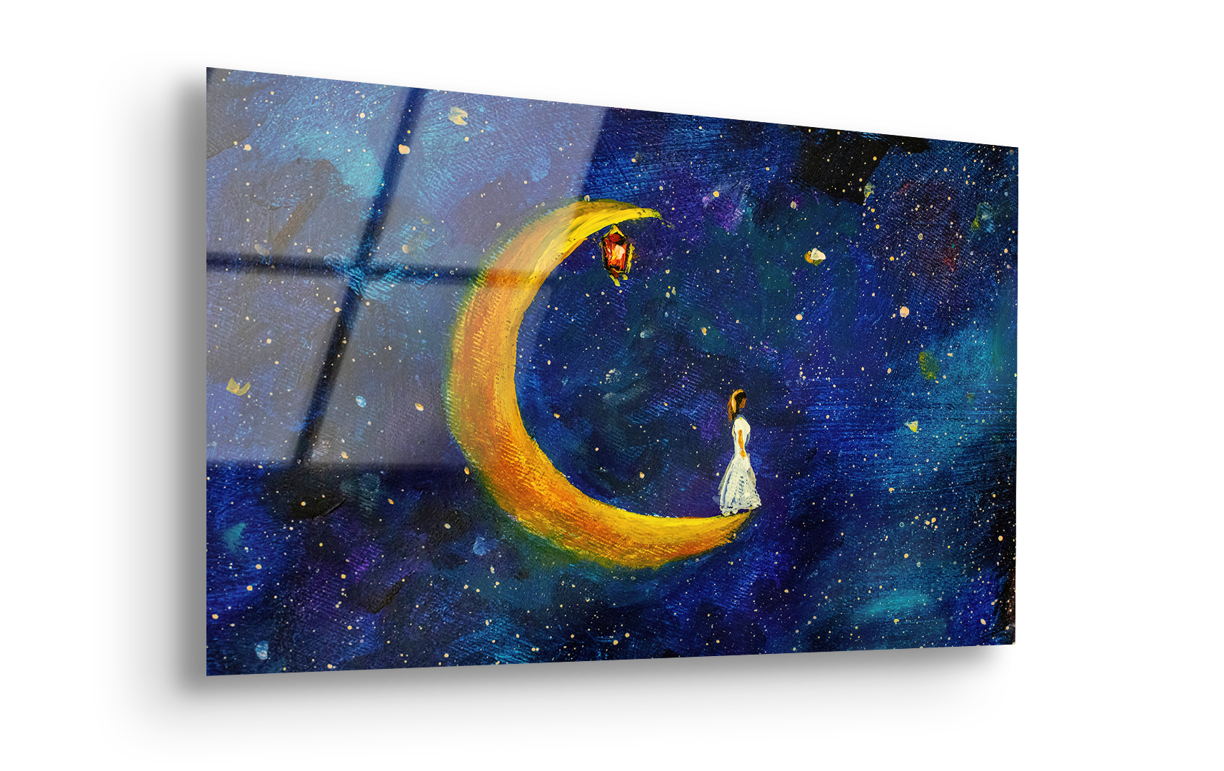 Girl on the Moon Oil Painting | Premium HD Metal Wall Art