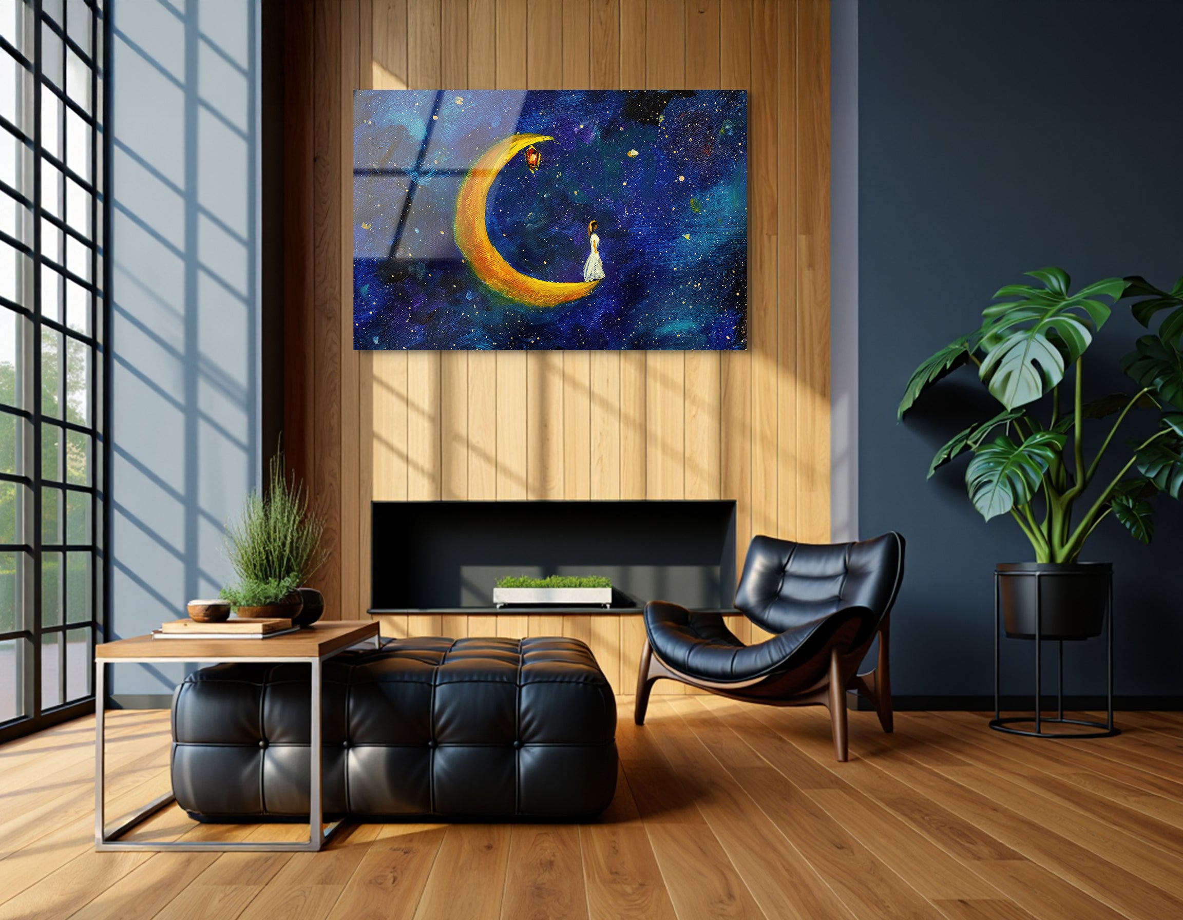 Girl on the Moon Oil Painting | Premium HD Metal Wall Art