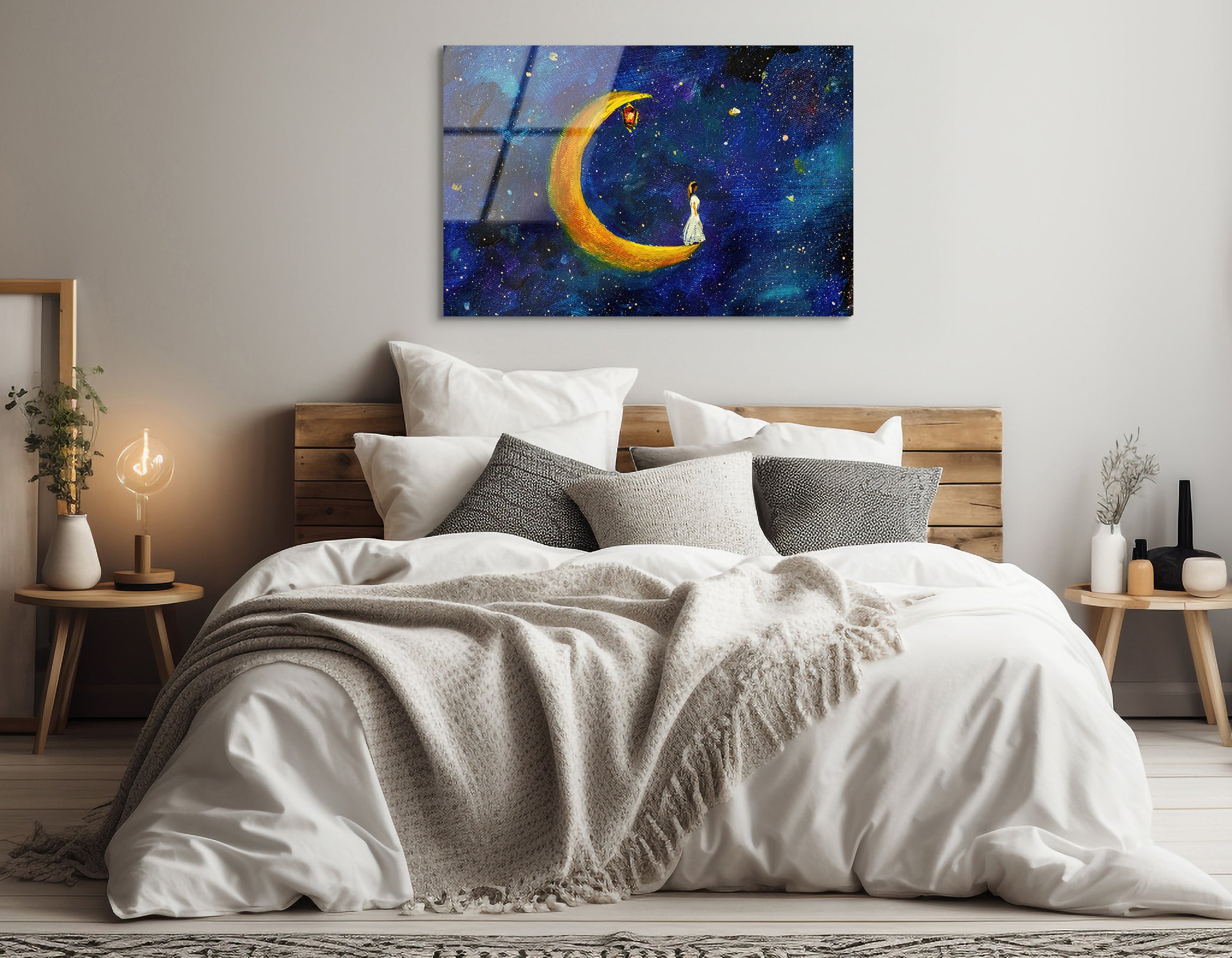 Girl on the Moon Oil Painting | Premium HD Metal Wall Art