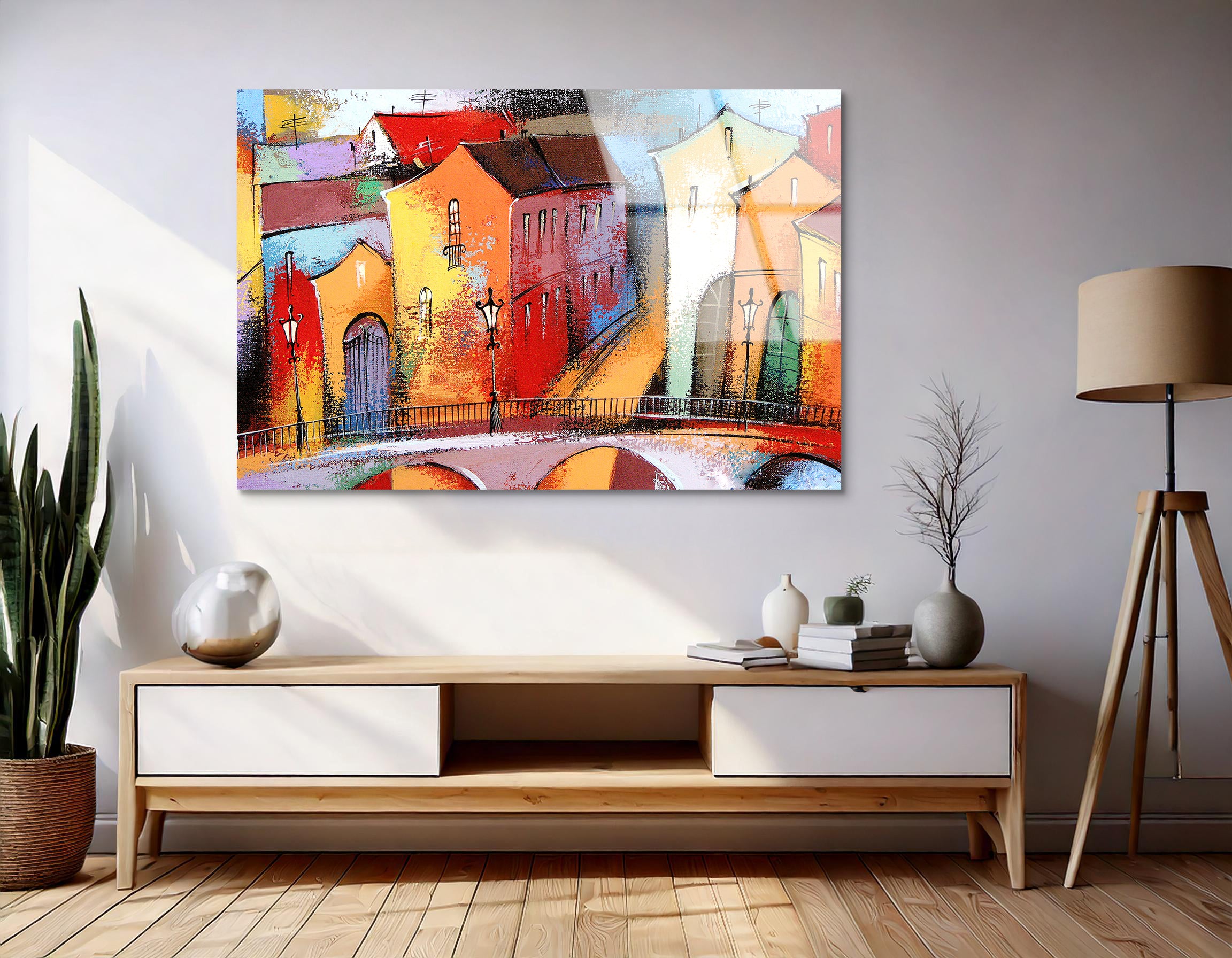 Fairytale Town in Orange Hues | Premium HD Metal Wall Art