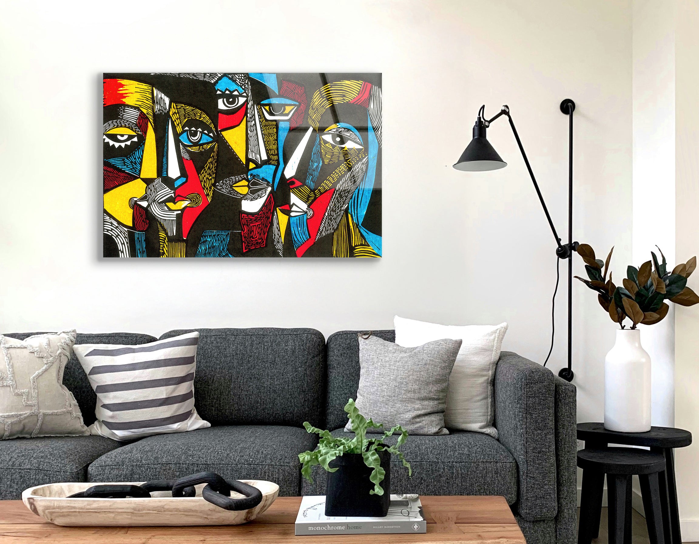 Modern Linocut Face Art Drawing | Premium HD Metal Wall Art - DezignArt