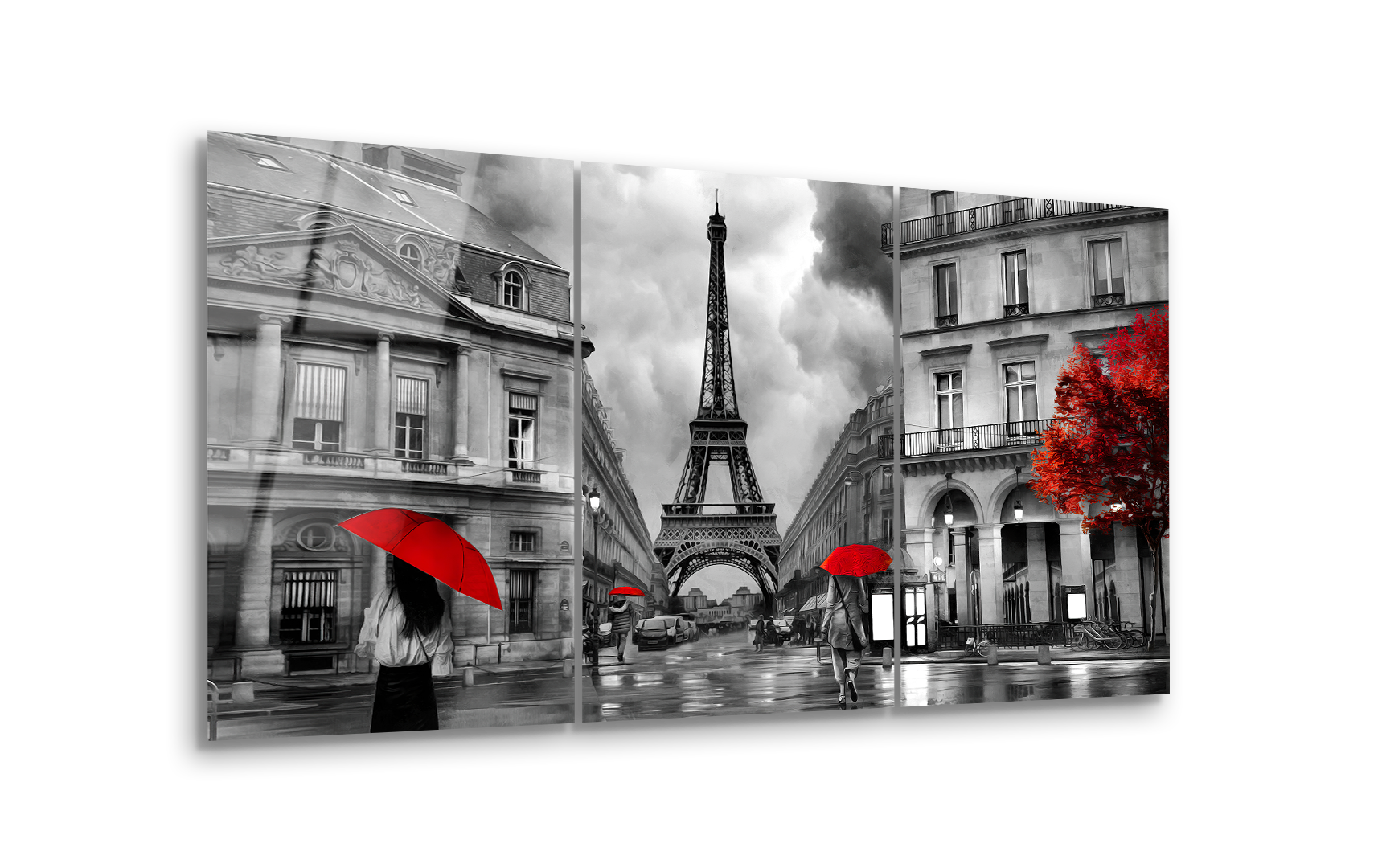 Mega Size Paris Rainy Night Trio | Premium HD Metal Wall Art