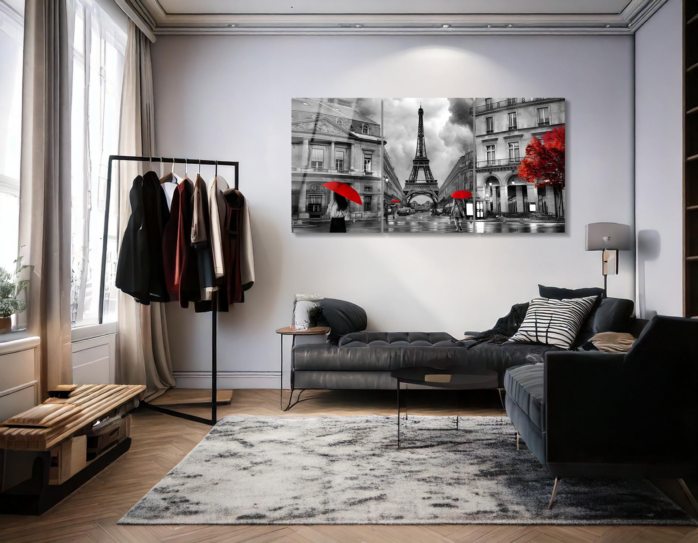 Mega Size Paris Rainy Night Trio | Premium HD Metal Wall Art