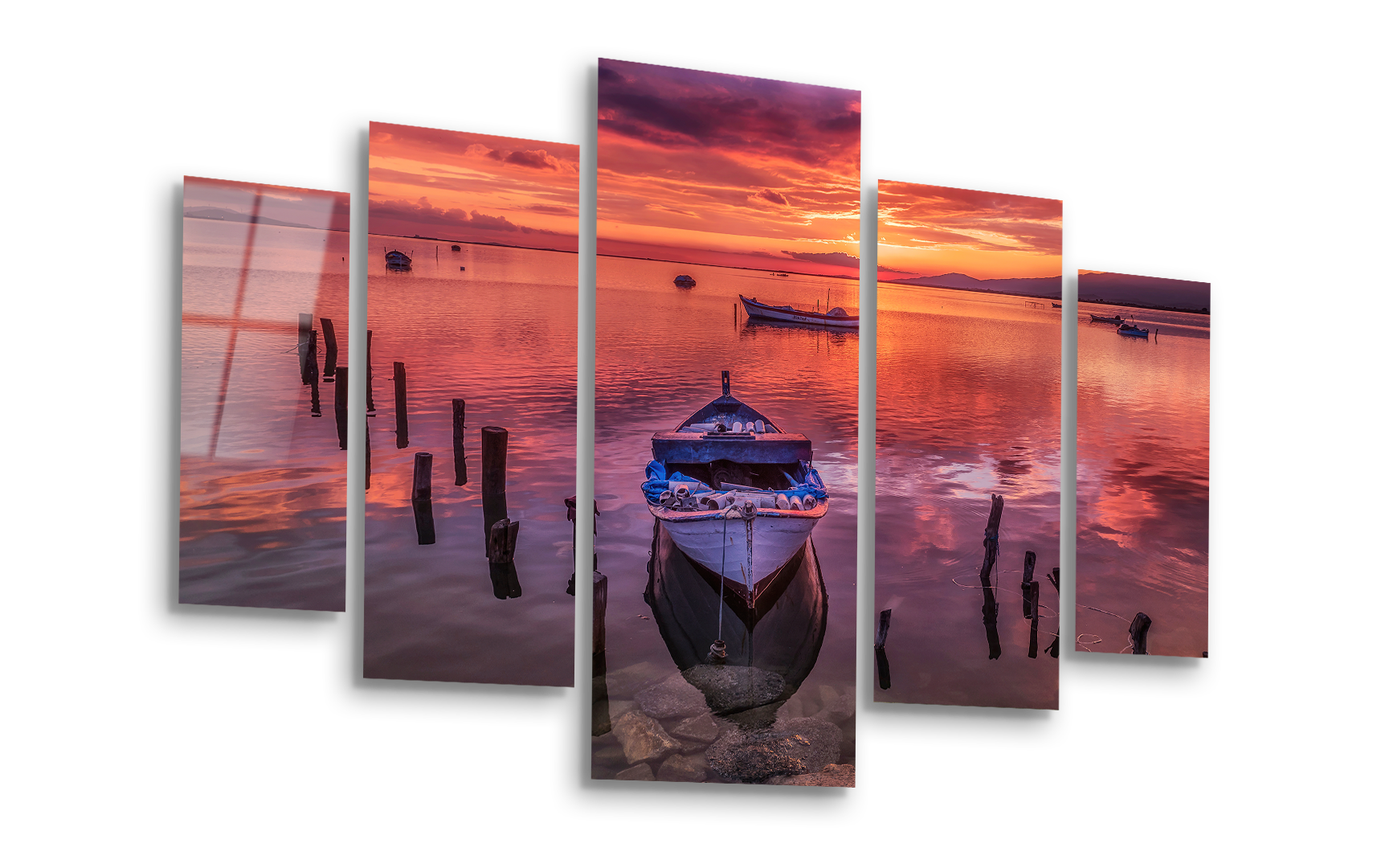 Mega Size Penta Sunset Harbor | Premium HD Metal Wall Art