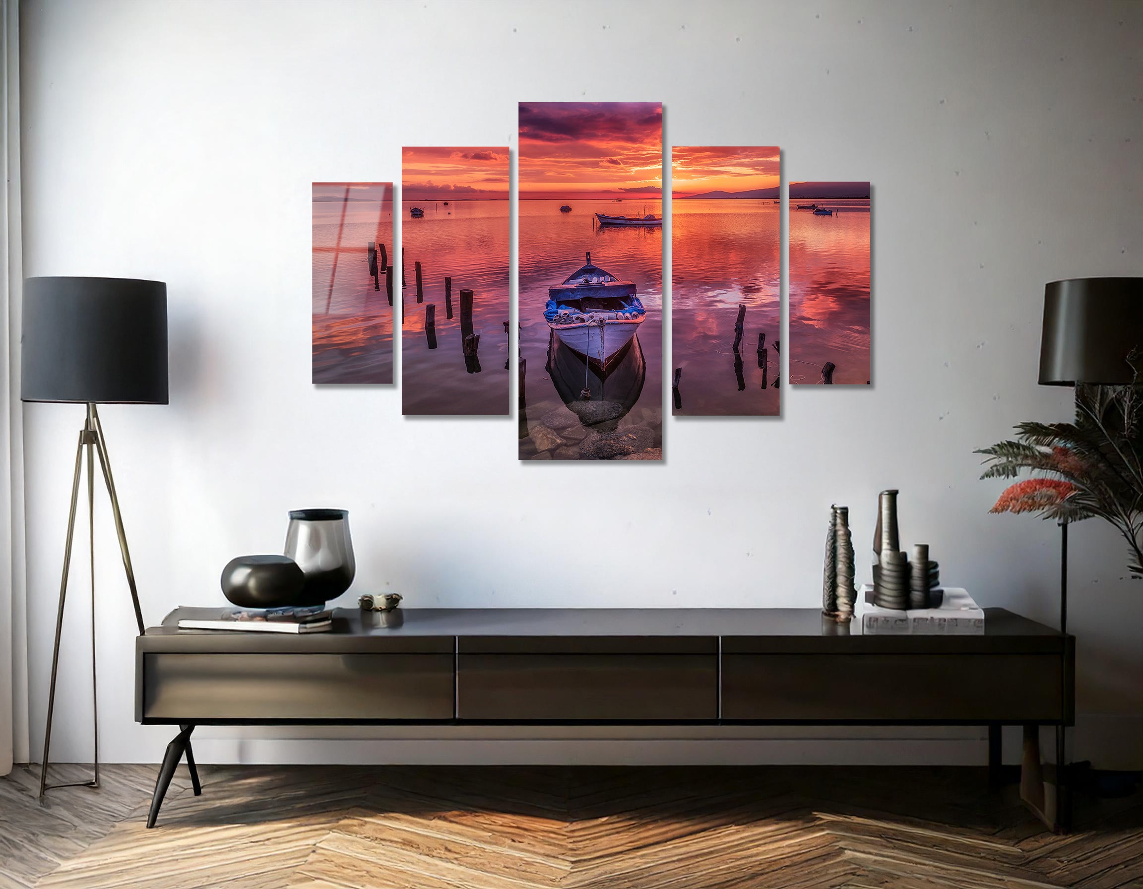 Mega Size Penta Sunset Harbor | Premium HD Metal Wall Art