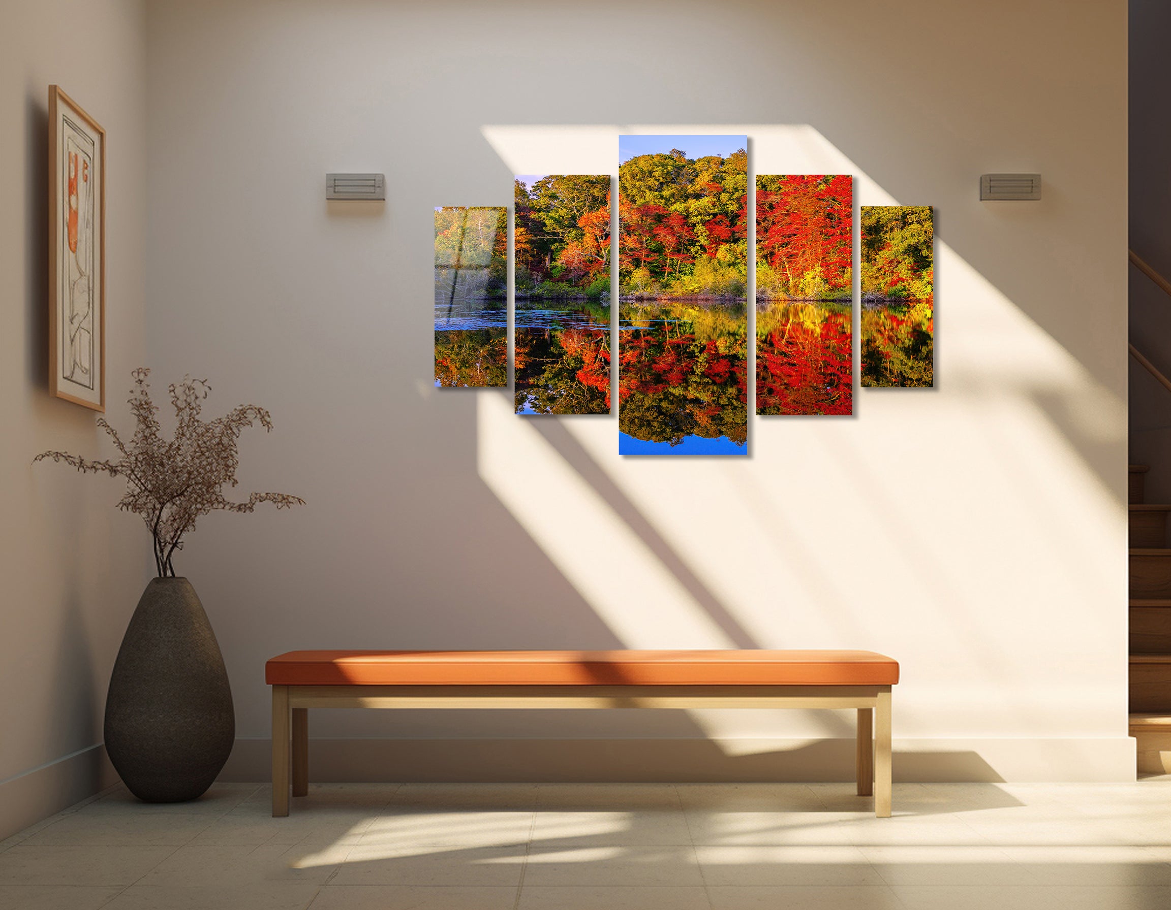 Mega Size Penta Autumn Reflection | Premium HD Metal Wall Art