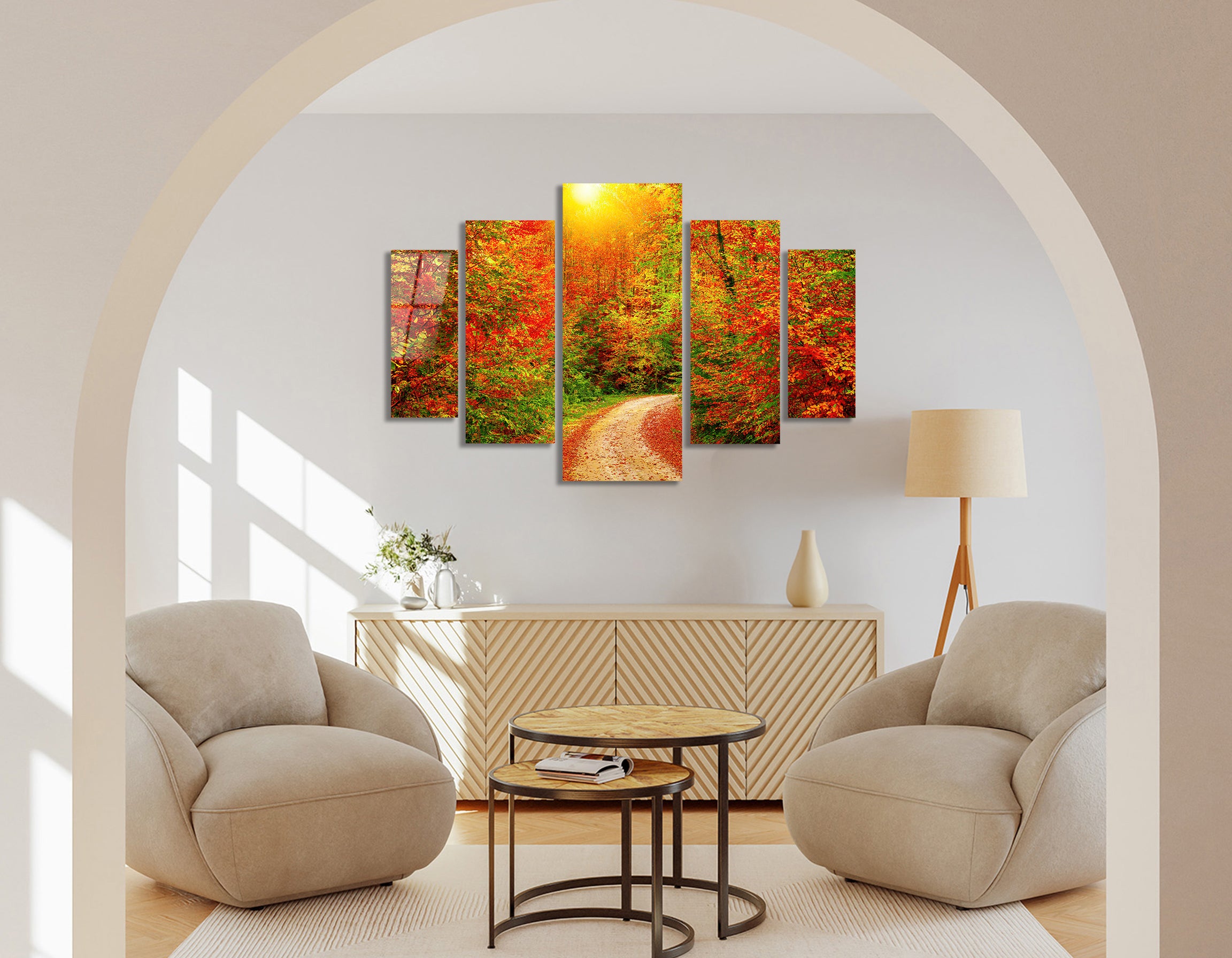 Mega Size Penta Autumn Pathway | Premium HD Metal Wall Art