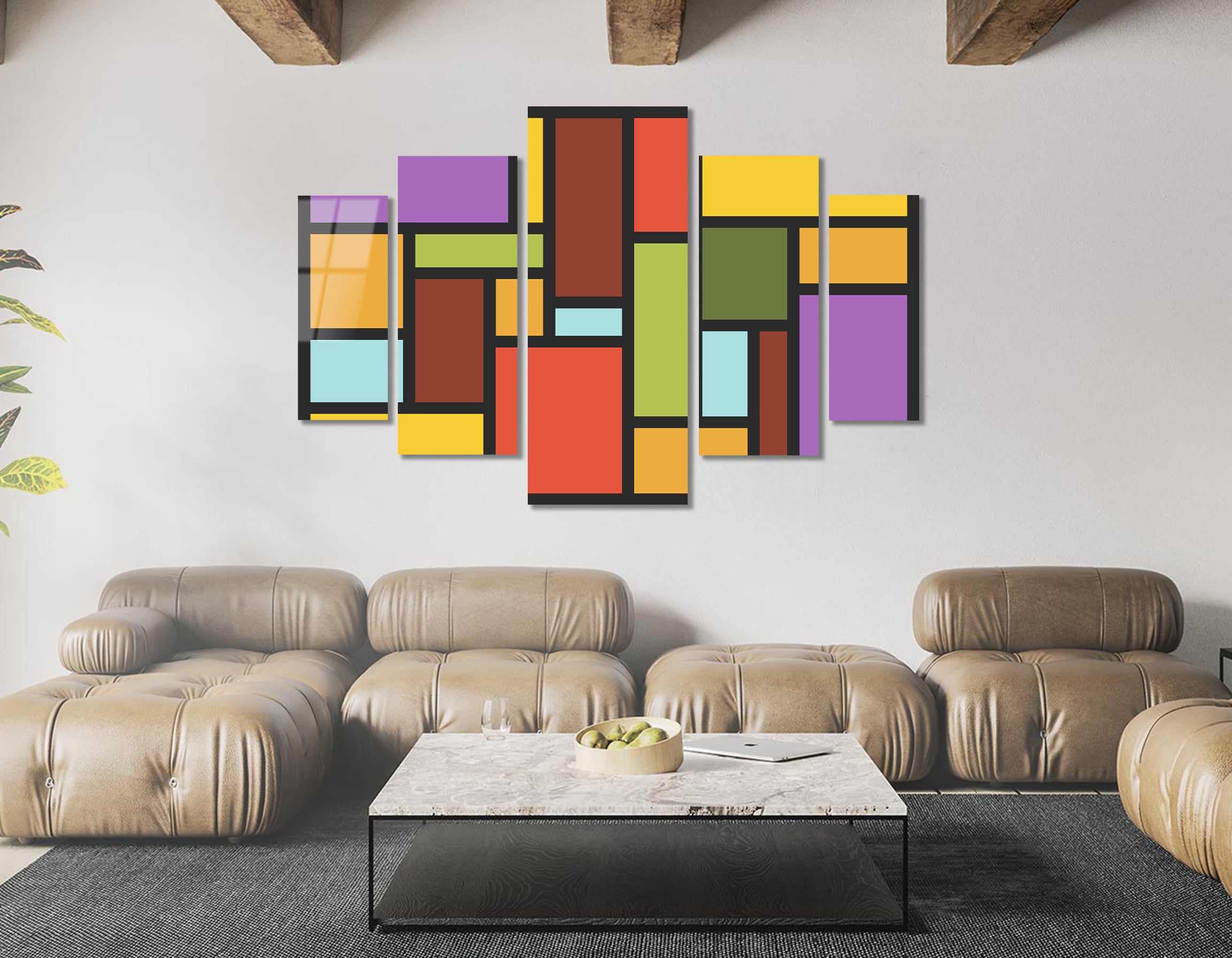 Mega Size Penta Mondrian Essence | Premium HD Metal Wall Art