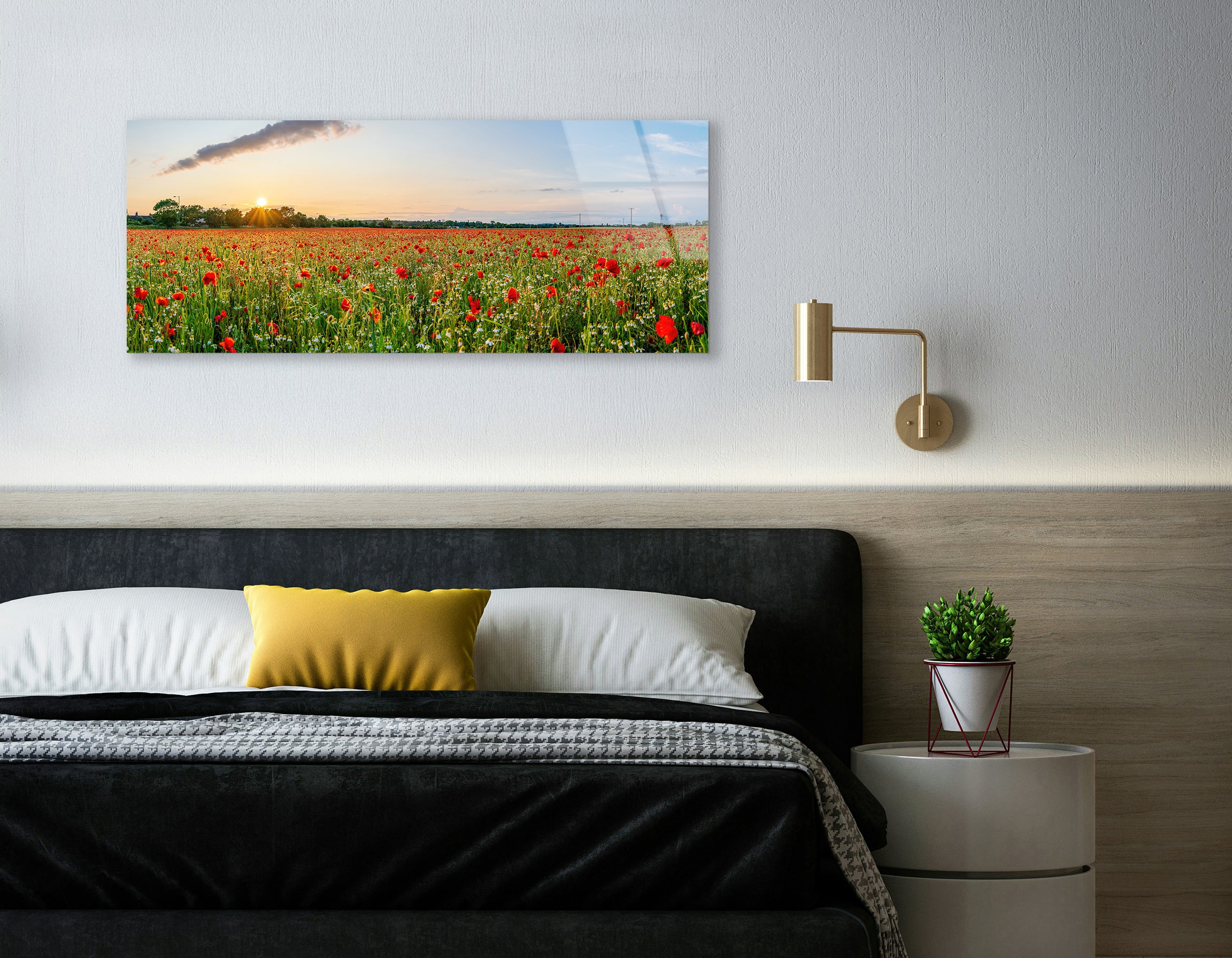 Landscape with Beautiful Sunset Over Poppy Field | Premium HD Metal Wall Art