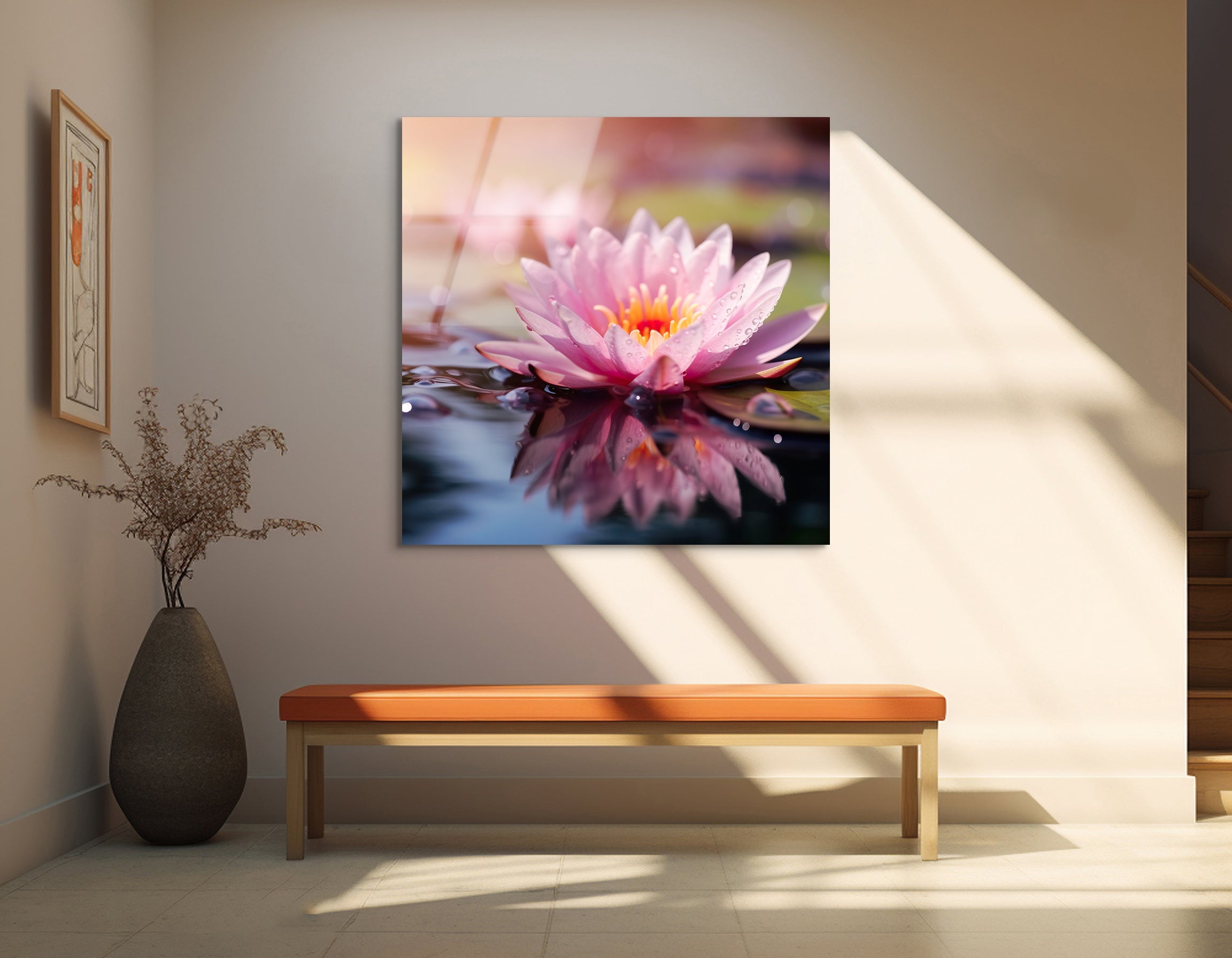 Pink Lotus Flower on Water | Premium HD Metal Wall Art