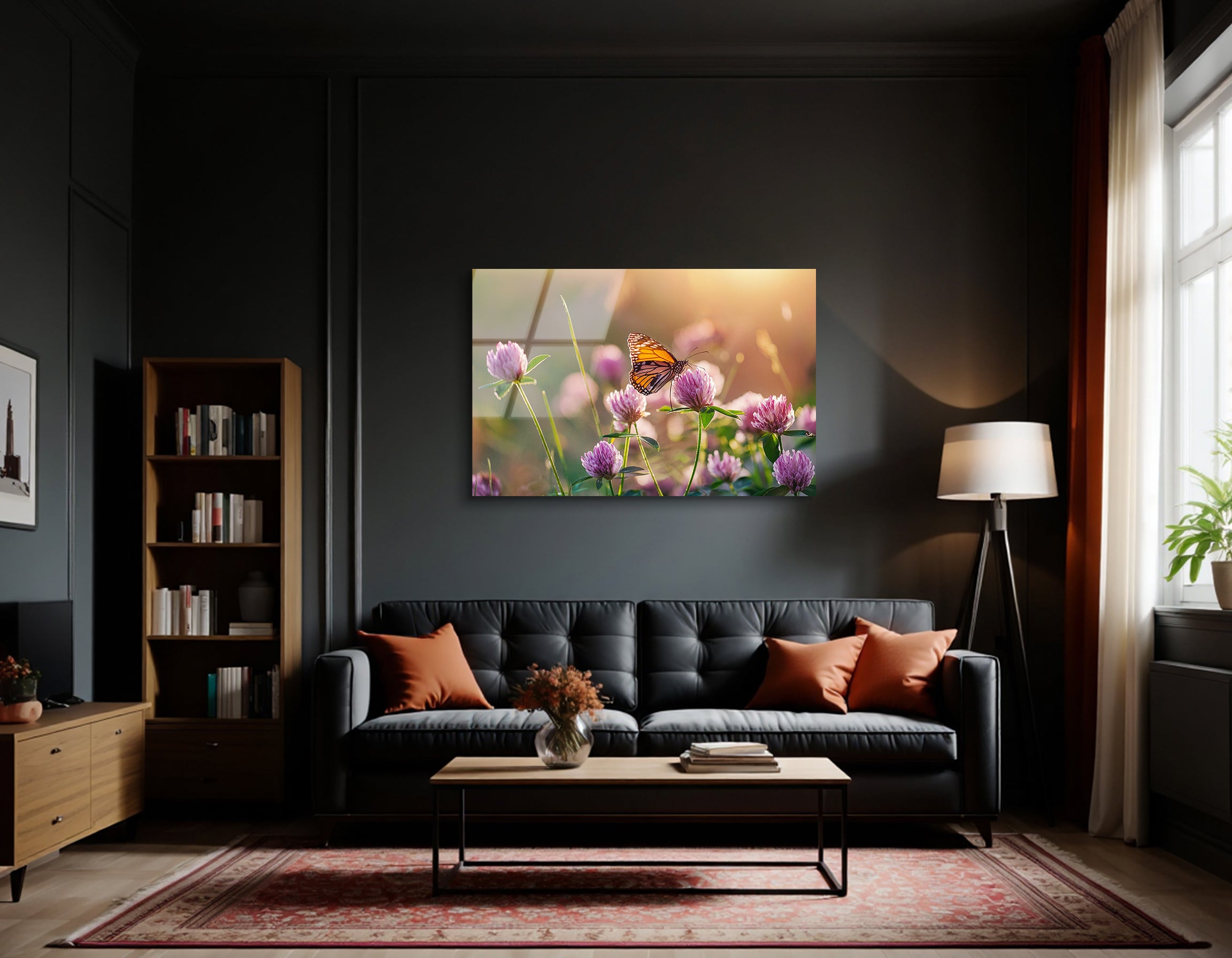 Clover Wildflowers and Butterfly in Sunlight | Premium HD Metal Wall Art