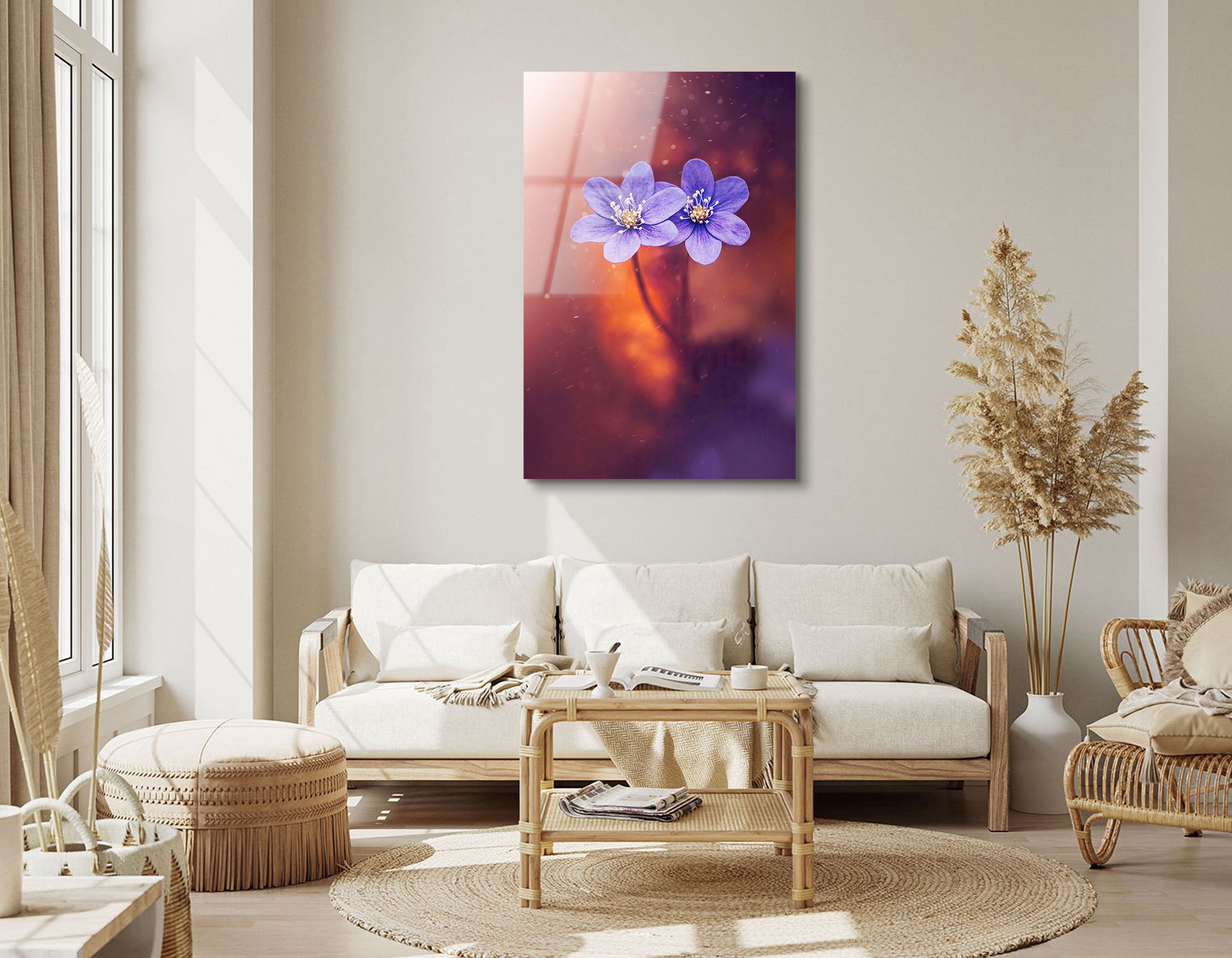 Purple Anemone Flowers with Magical Light | Premium HD Metal Wall Art
