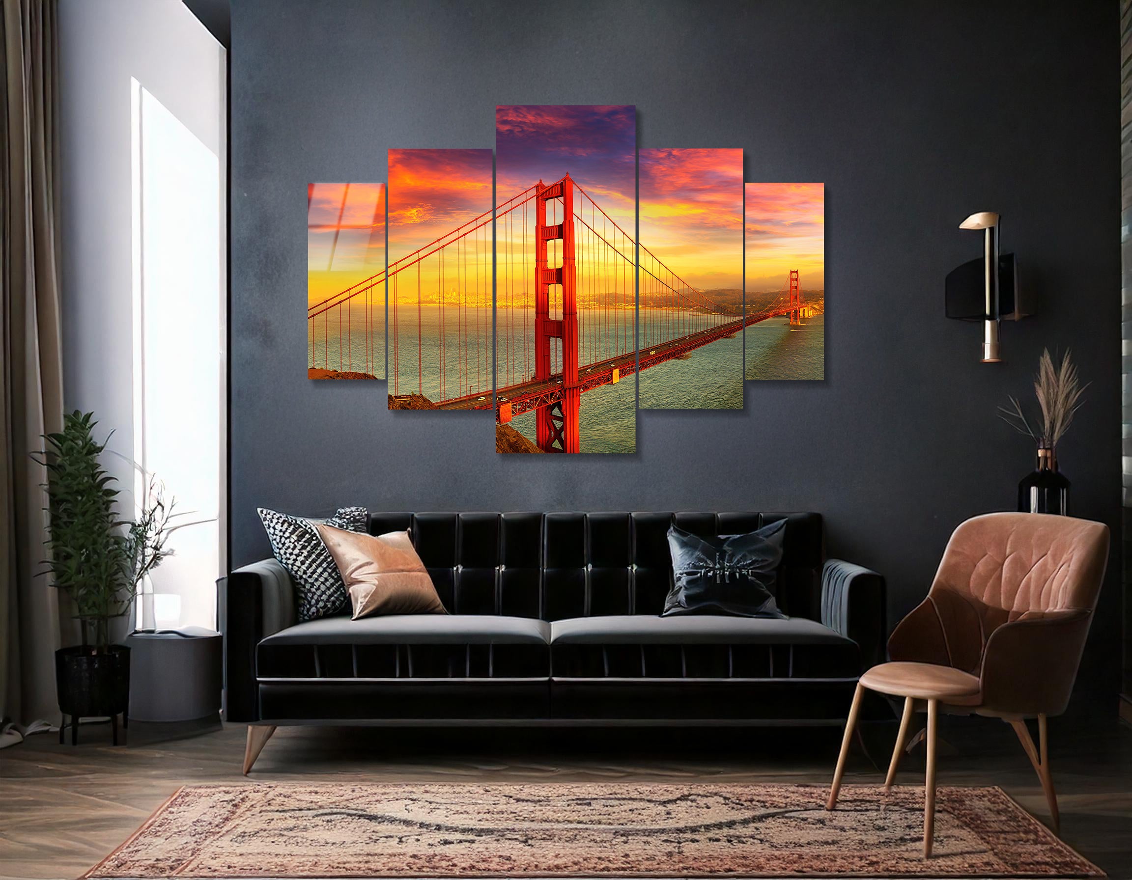 Mega Size Penta Golden Horizon | Premium HD Metal Wall Art