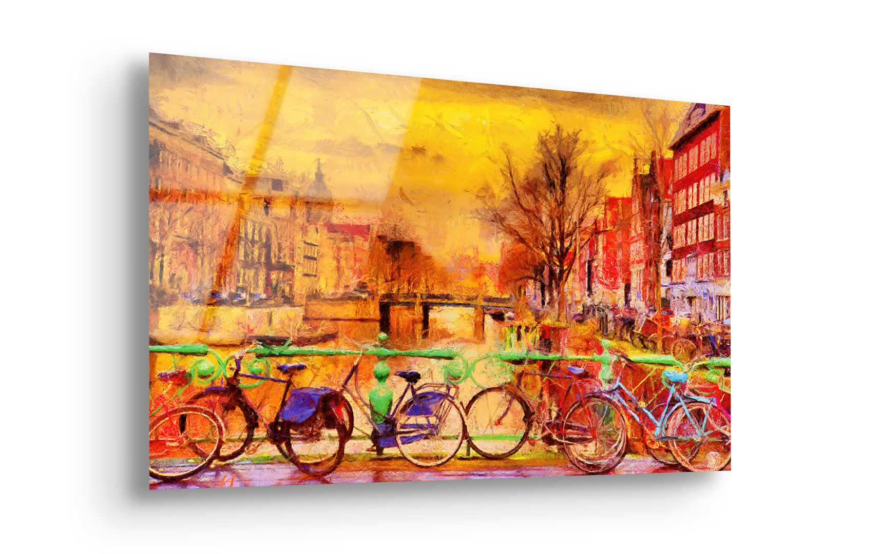 Rainy Amsterdam Canal Oil Painting | Premium HD Metal Wall Art