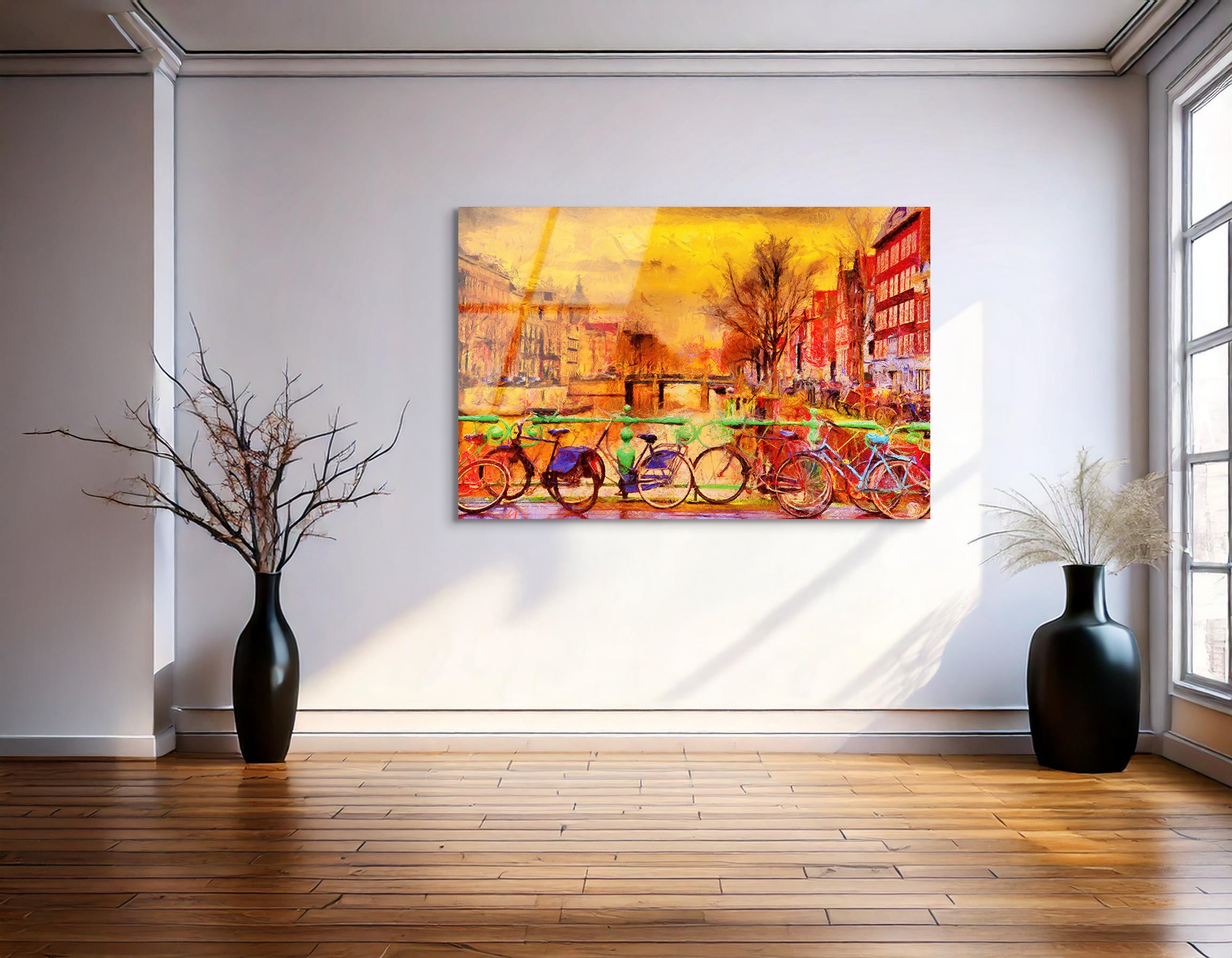 Rainy Amsterdam Canal Oil Painting | Premium HD Metal Wall Art