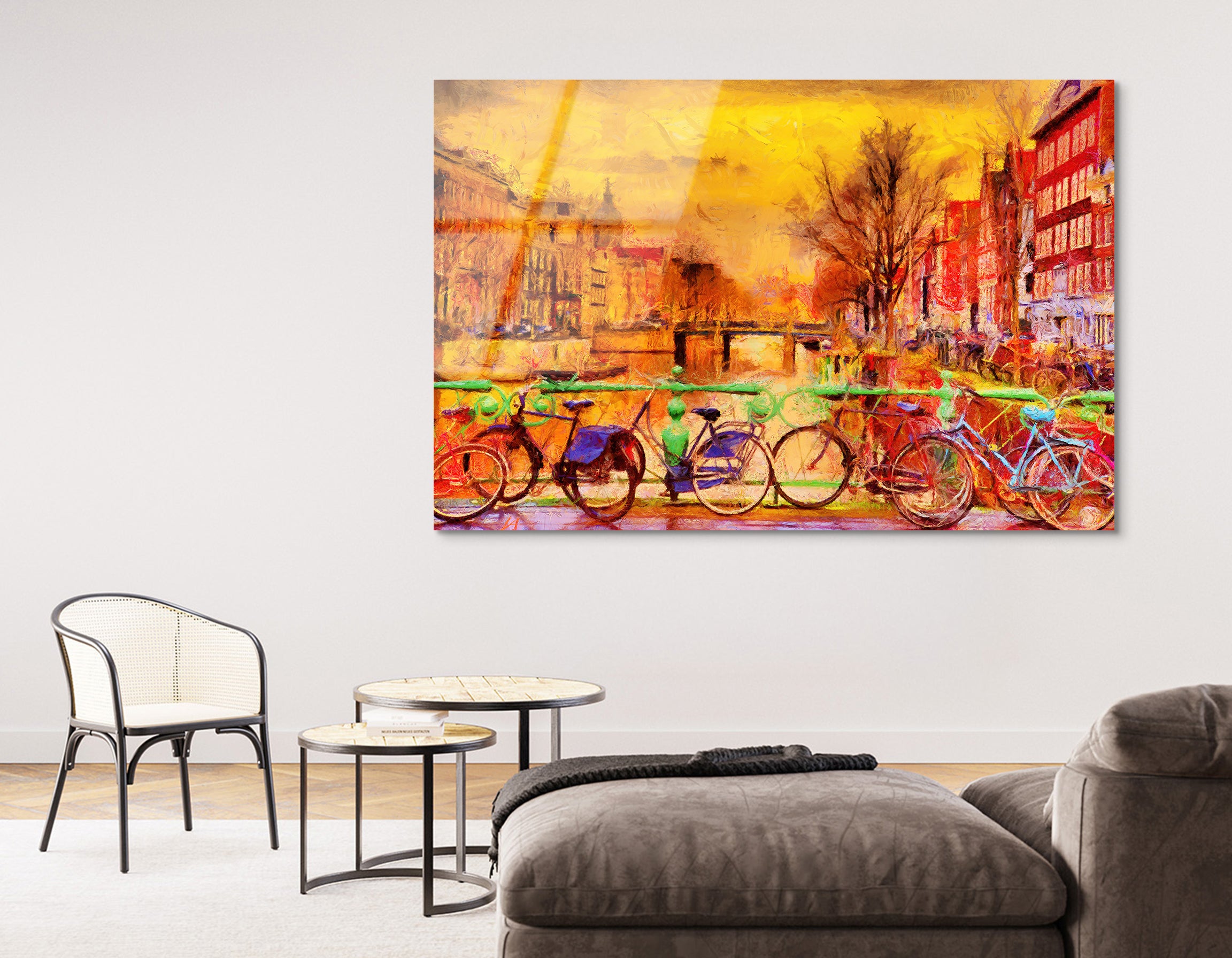 Rainy Amsterdam Canal Oil Painting | Premium HD Metal Wall Art