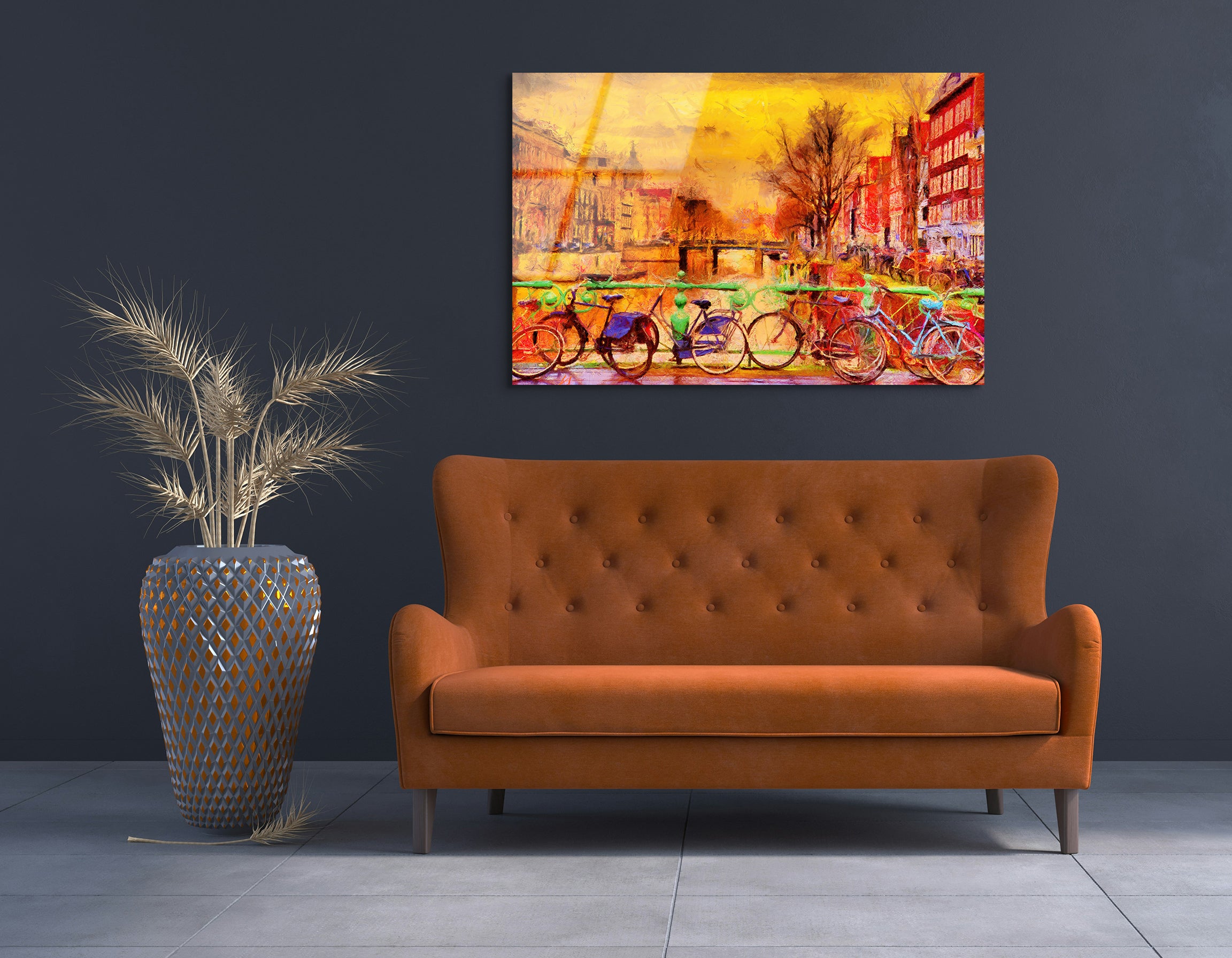 Rainy Amsterdam Canal Oil Painting | Premium HD Metal Wall Art