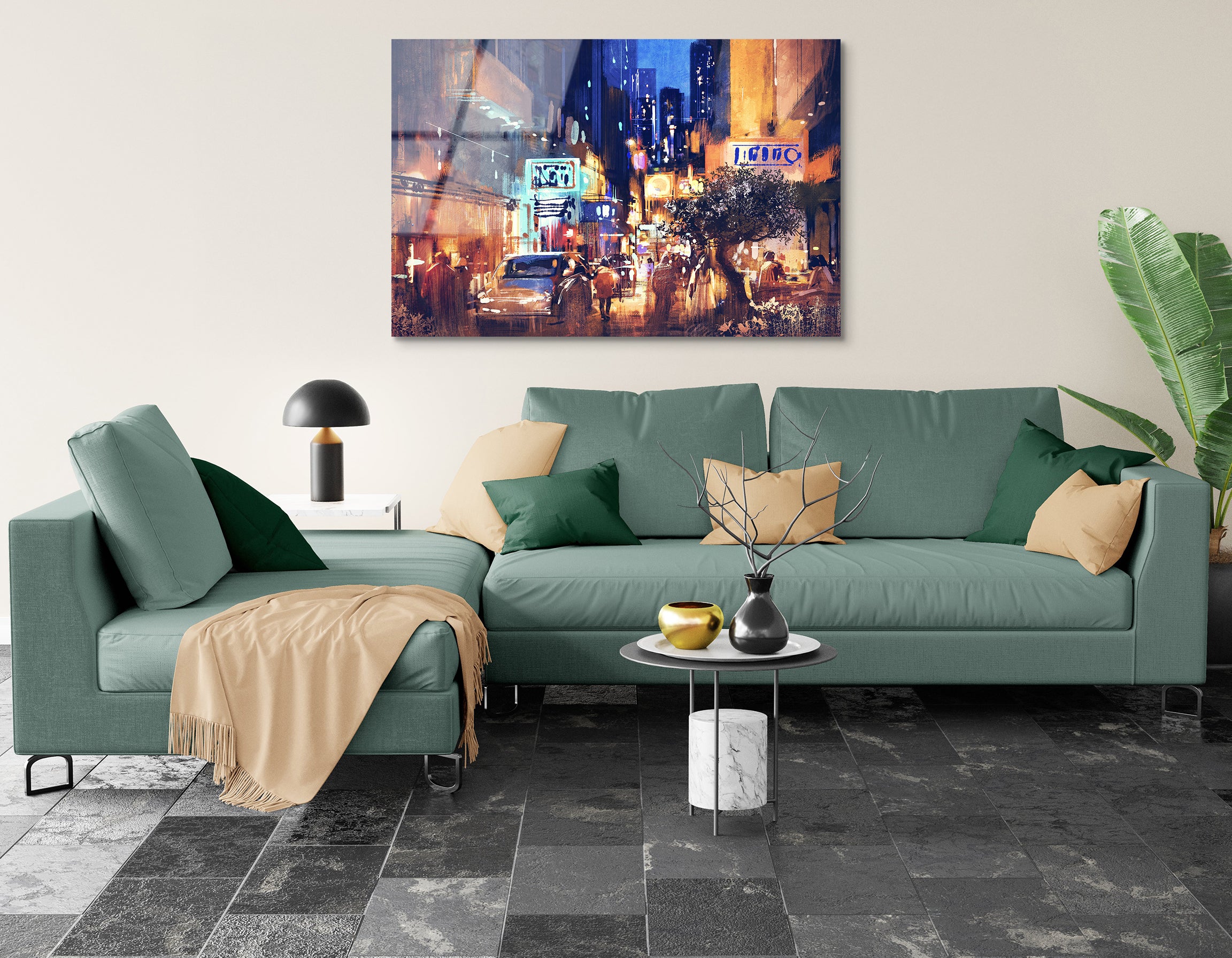Colorful Night Street Illustration | Premium HD Metal Wall Art