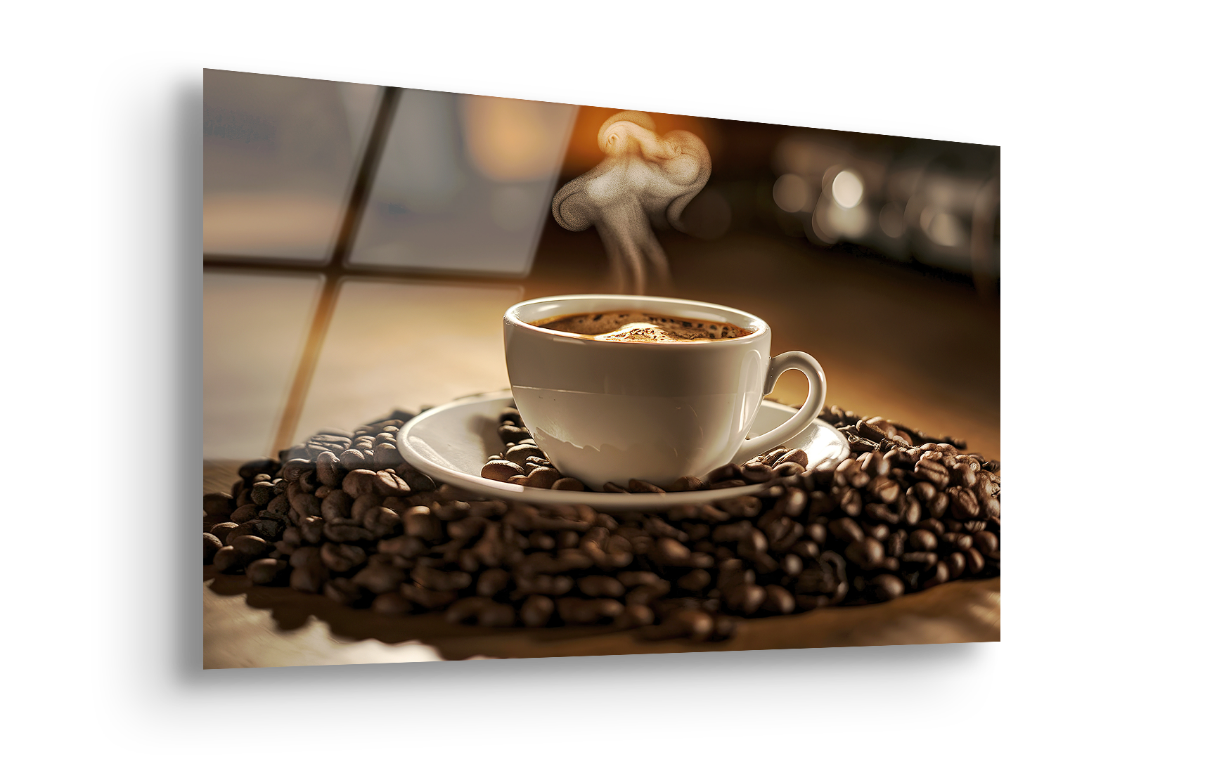 Steaming Coffee & Beans | Premium HD Metal Wall Art
