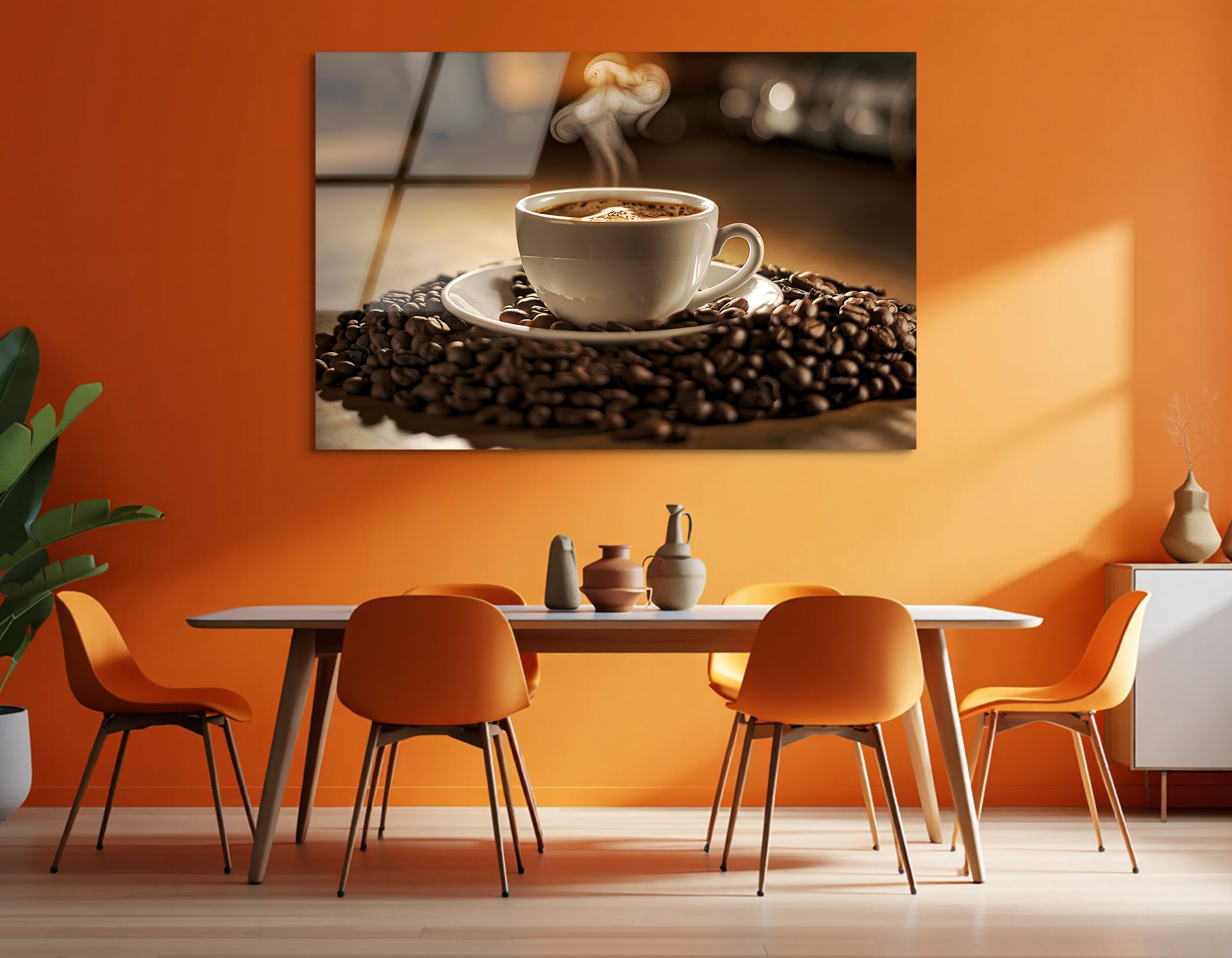 Steaming Coffee & Beans | Premium HD Metal Wall Art