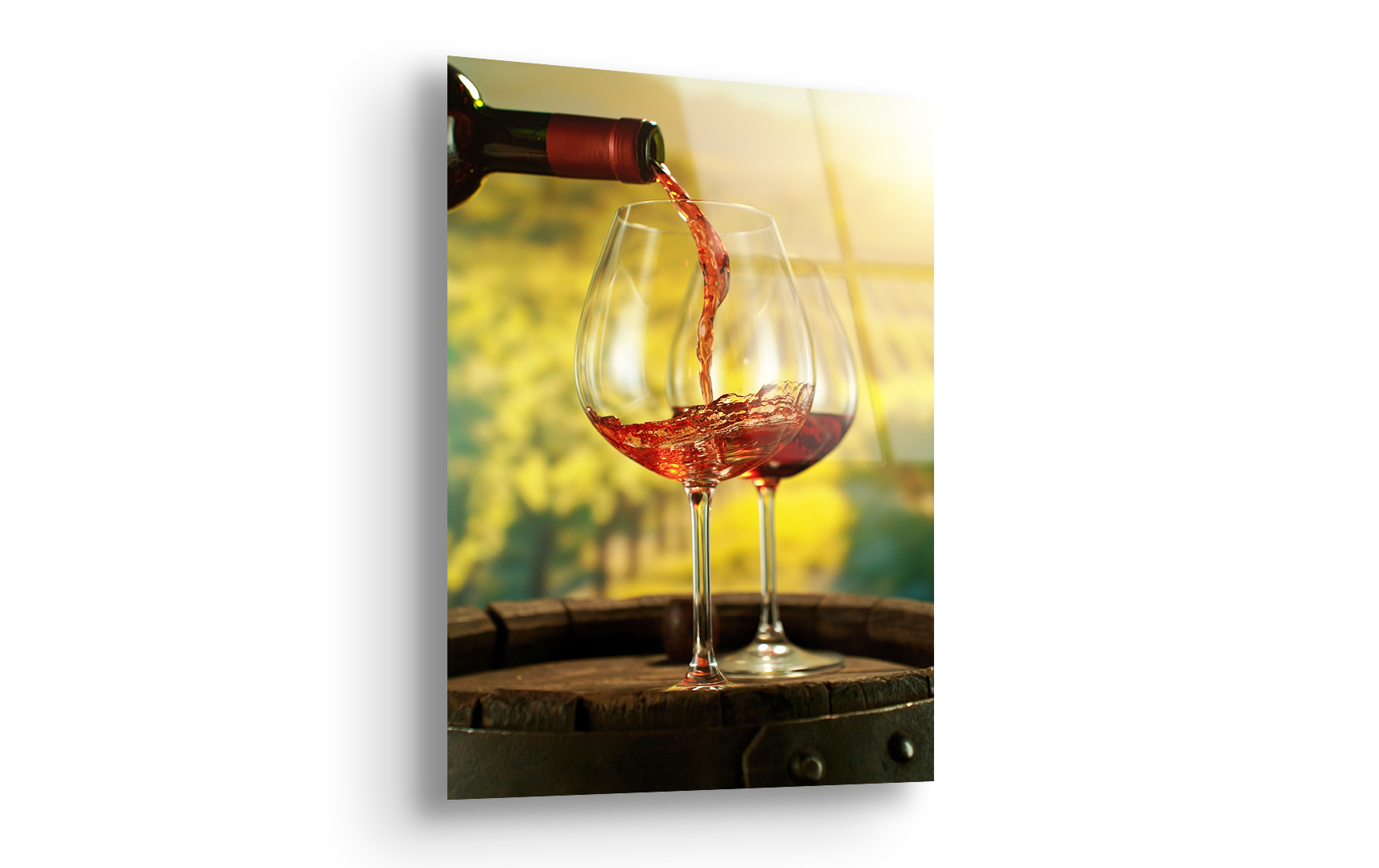 Red Wine Pouring in Vineyard | Premium HD Metal Wall Art