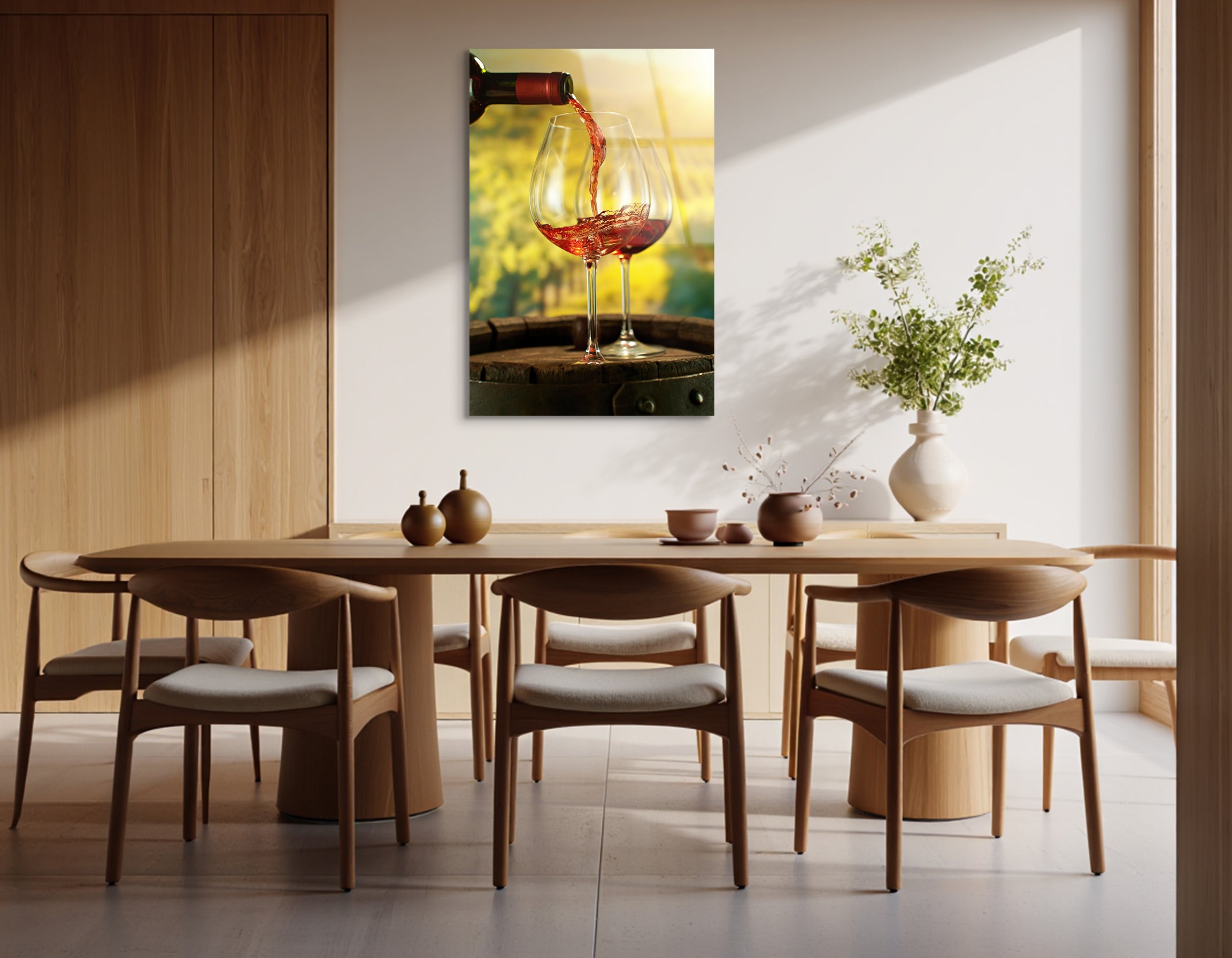 Red Wine Pouring in Vineyard | Premium HD Metal Wall Art
