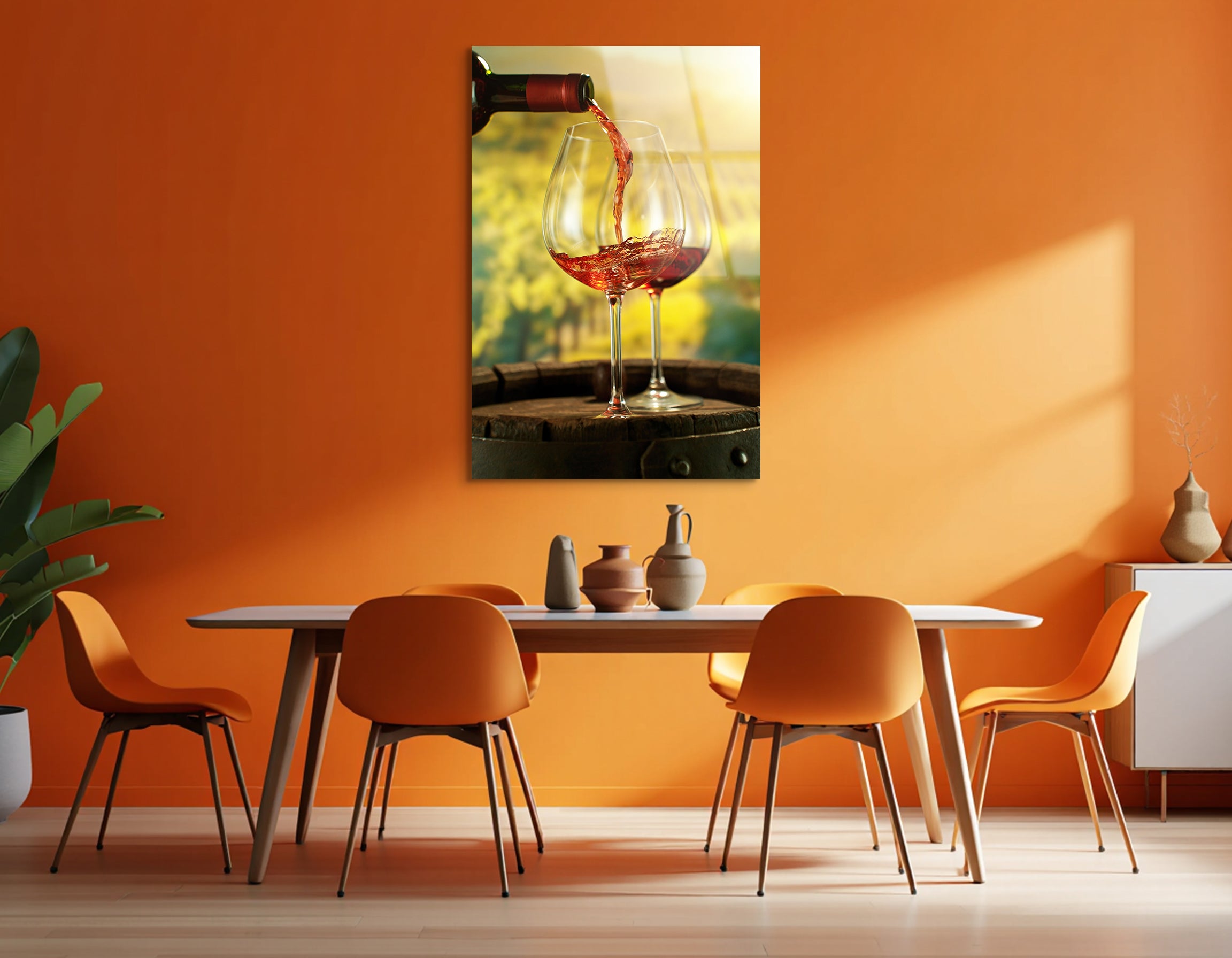 Red Wine Pouring in Vineyard | Premium HD Metal Wall Art