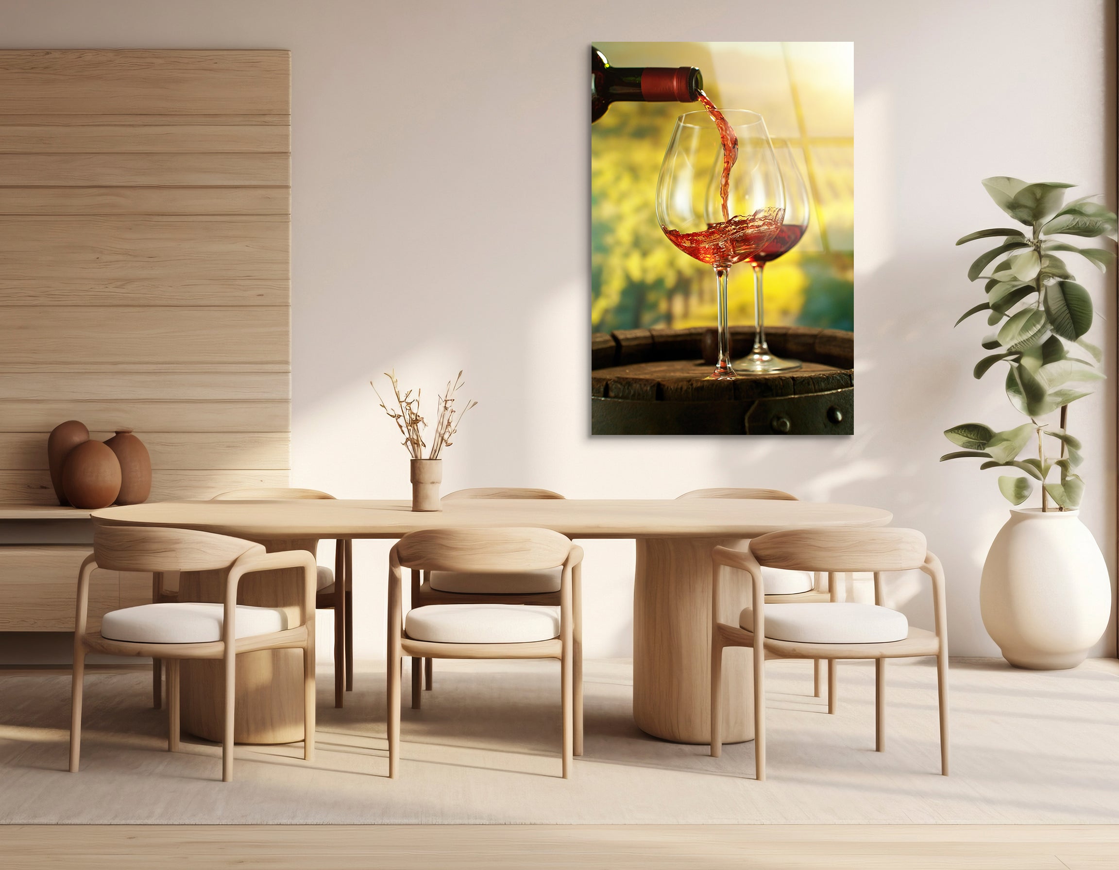 Red Wine Pouring in Vineyard | Premium HD Metal Wall Art
