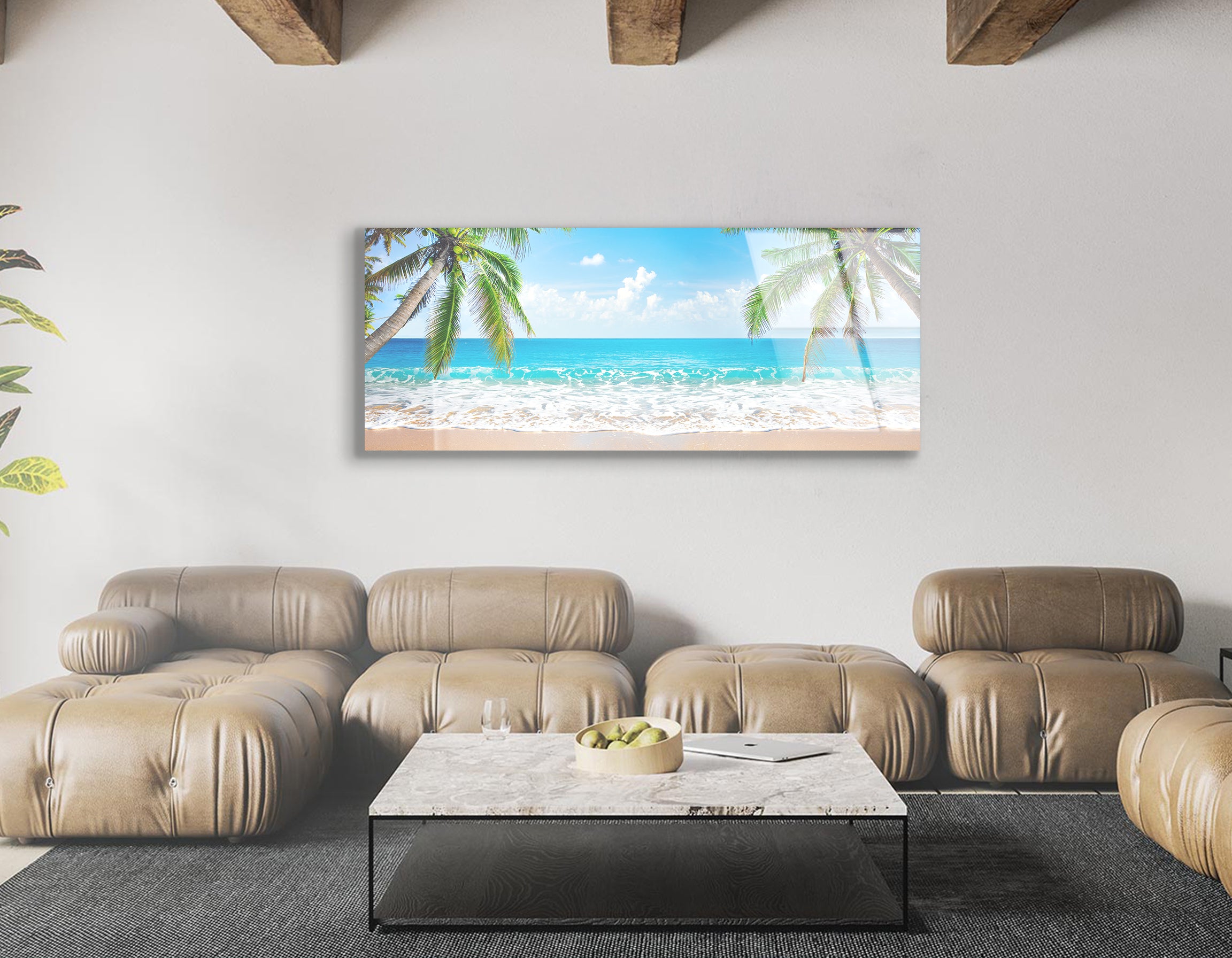 Panorama of Tropical Beach with Coconut Palm Trees | Premium HD Metal Wall Art