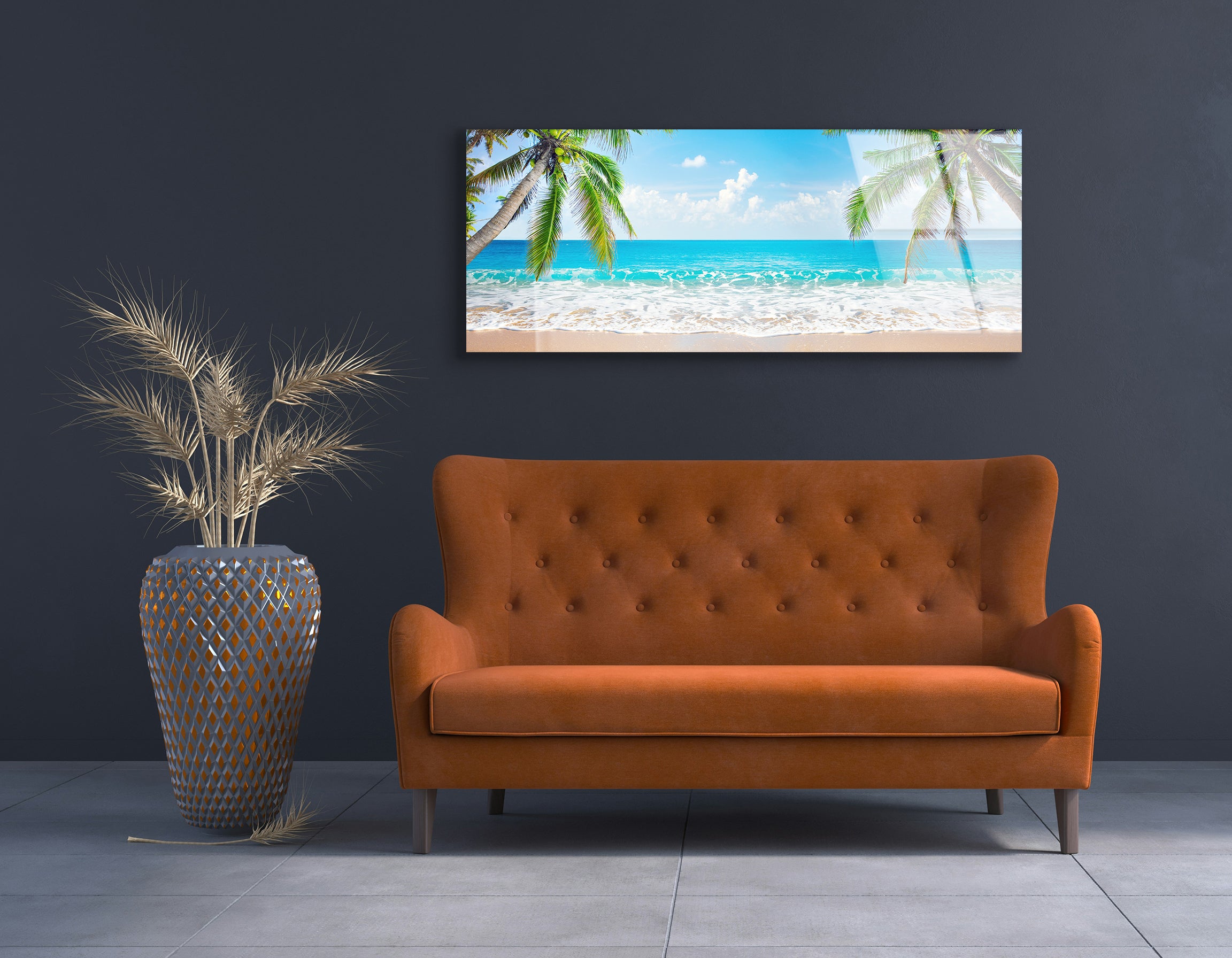 Panorama of Tropical Beach with Coconut Palm Trees | Premium HD Metal Wall Art