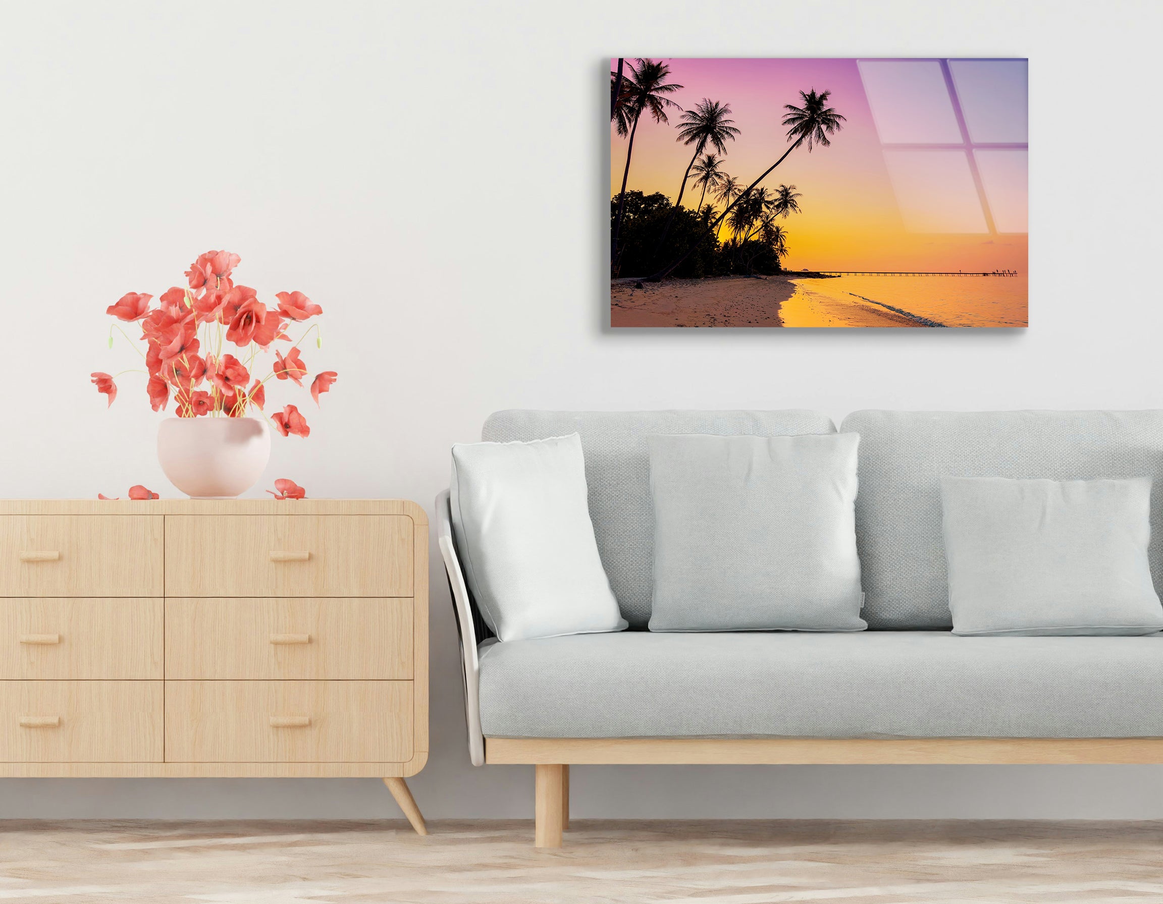 Summer Sunrise with Palm Trees | Premium HD Metal Wall Art