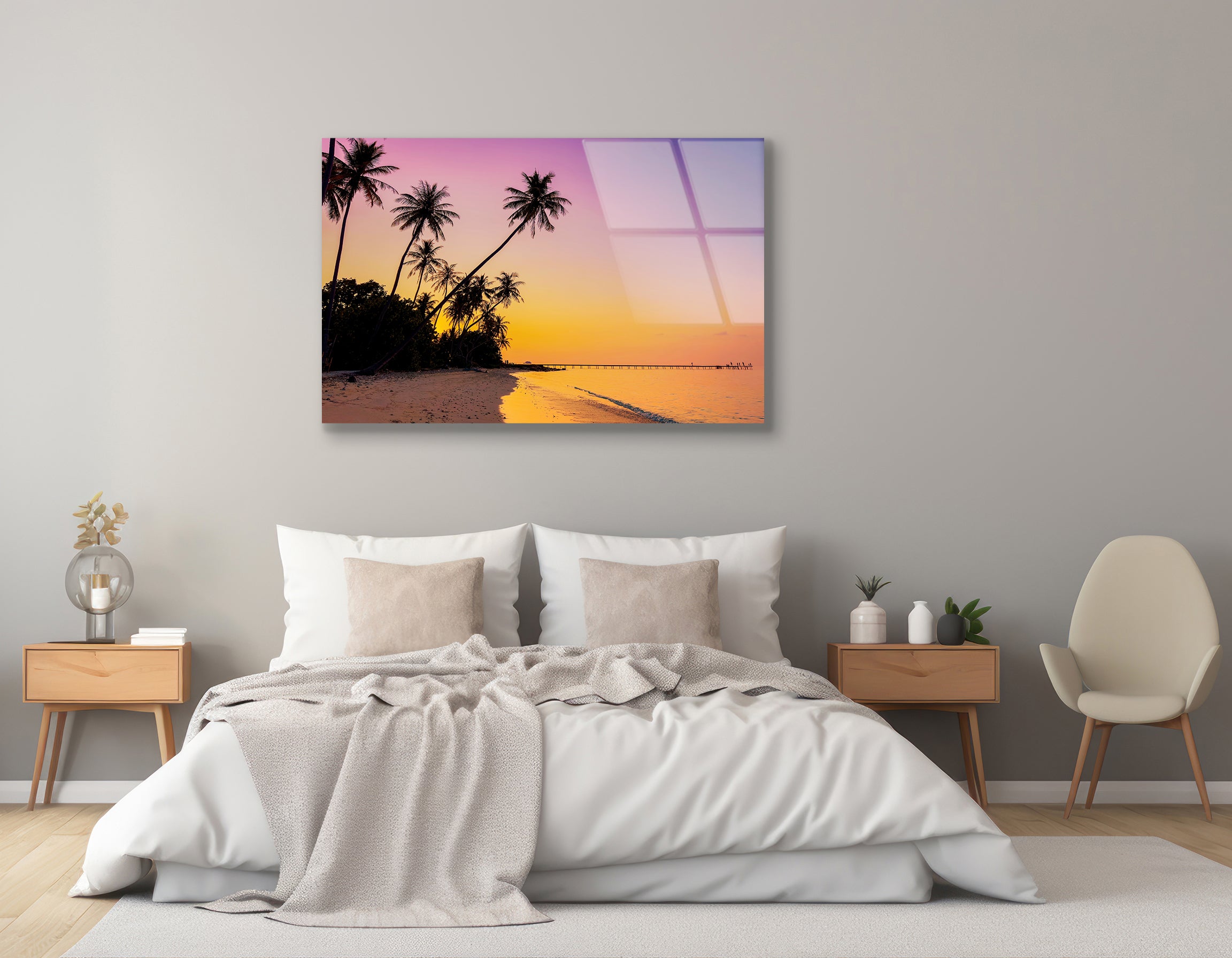 Summer Sunrise with Palm Trees | Premium HD Metal Wall Art