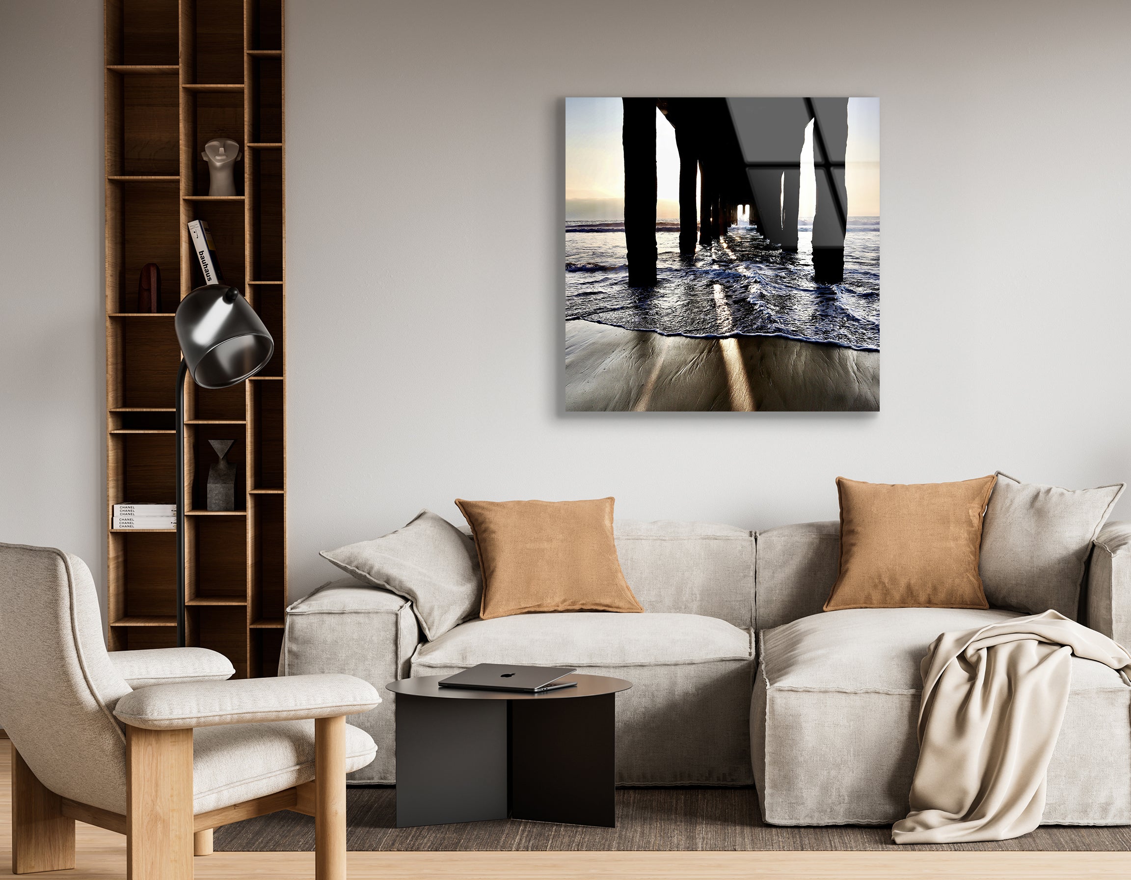 Under the Pier During Sunset with Drifting Horizon | Premium HD Metal Wall Art