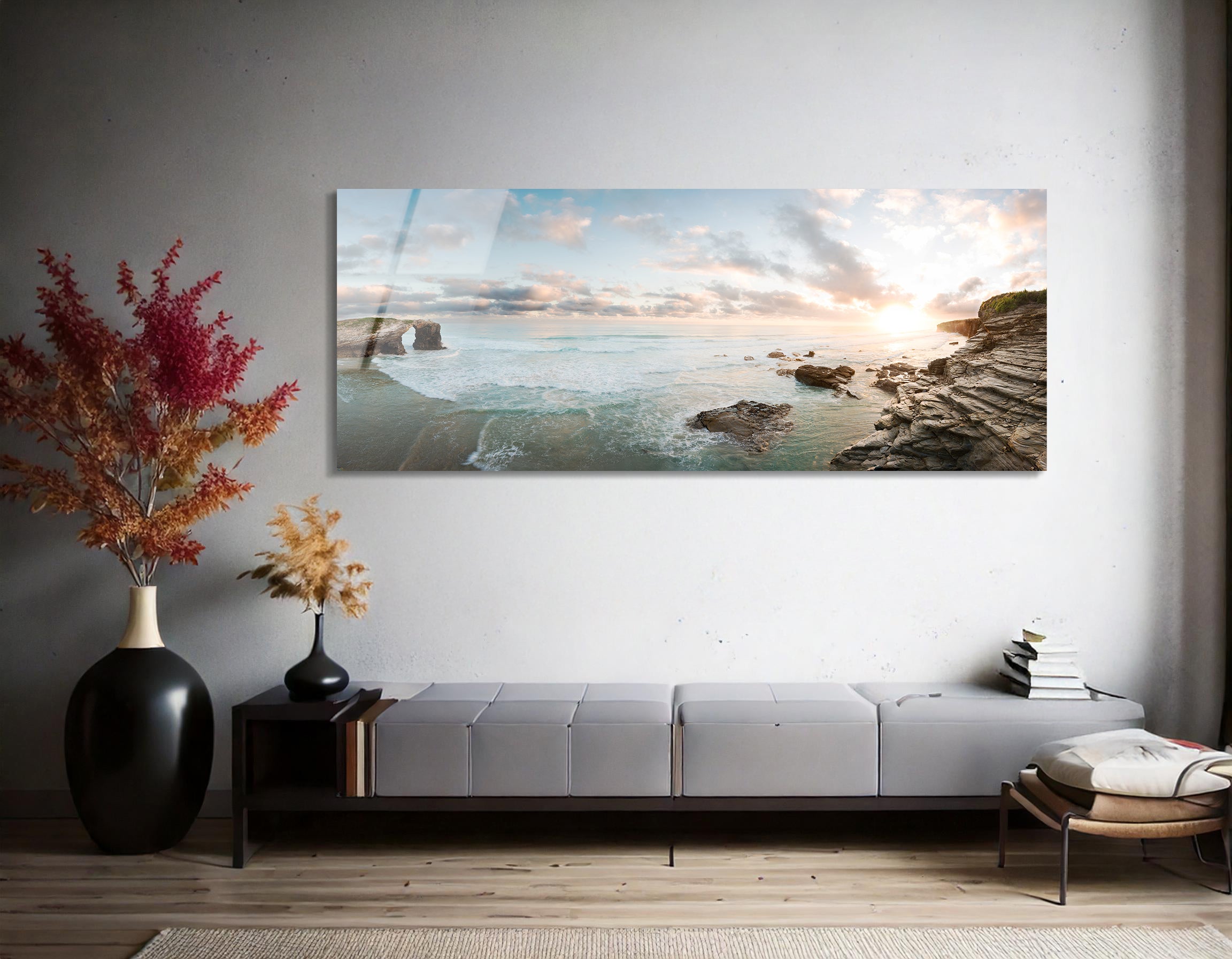 Sunrise at Catedrales Beach in Galicia | Premium HD Metal Wall Art